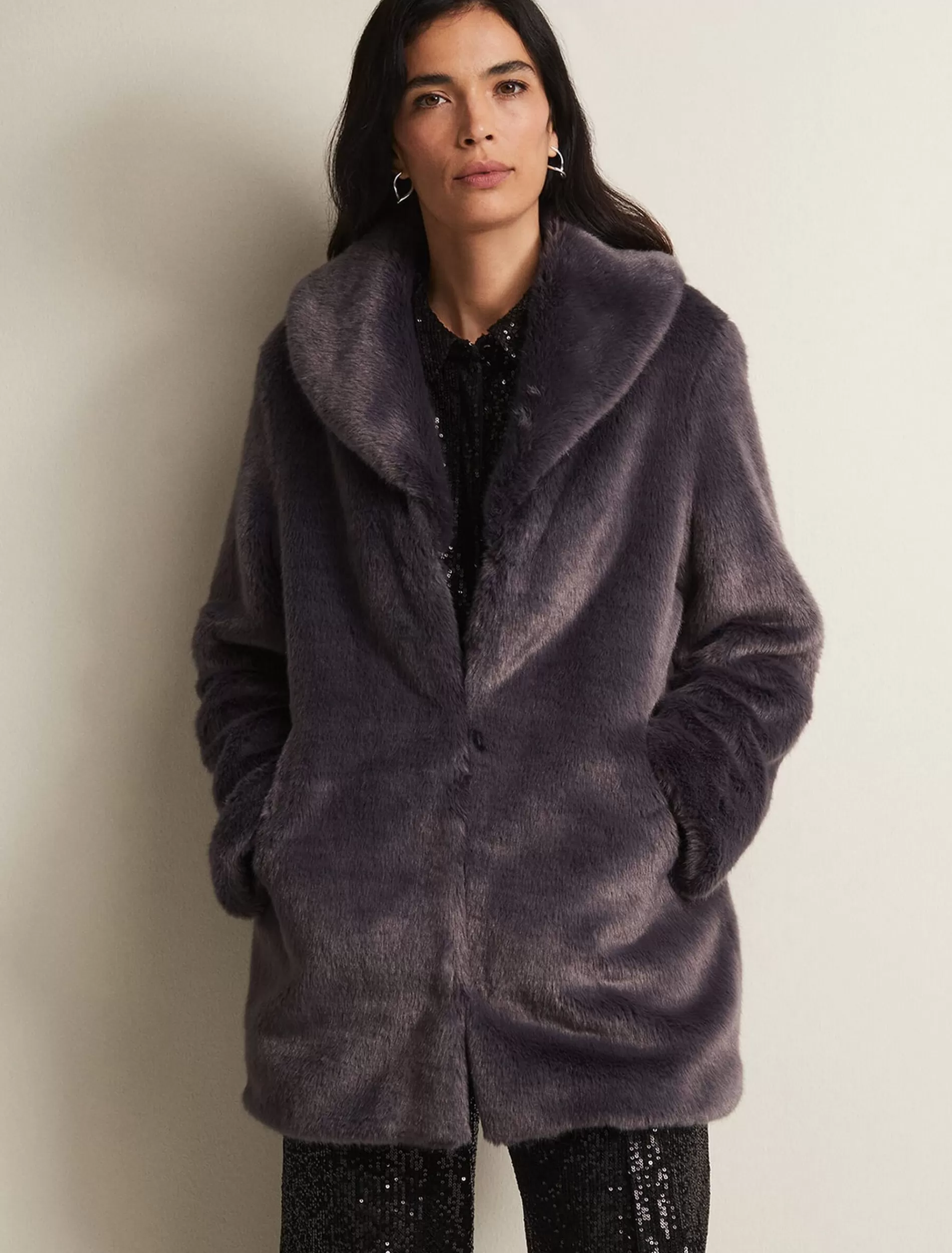 Phase Eight Meg Faux Fur Coat Smoke Online