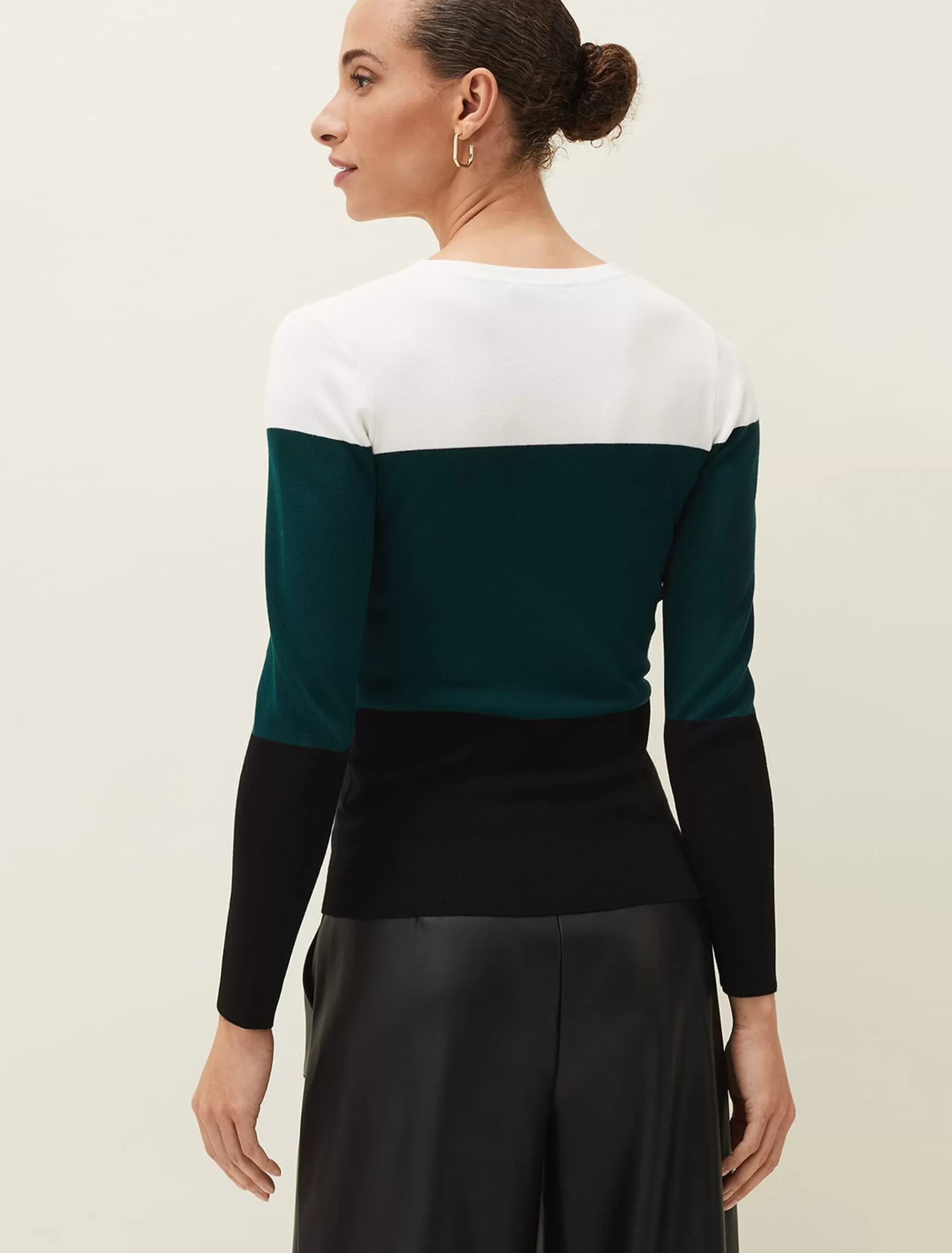 Phase Eight Meilani Colourblock Fine Knit Jumper Ivory/Green/Black Outlet