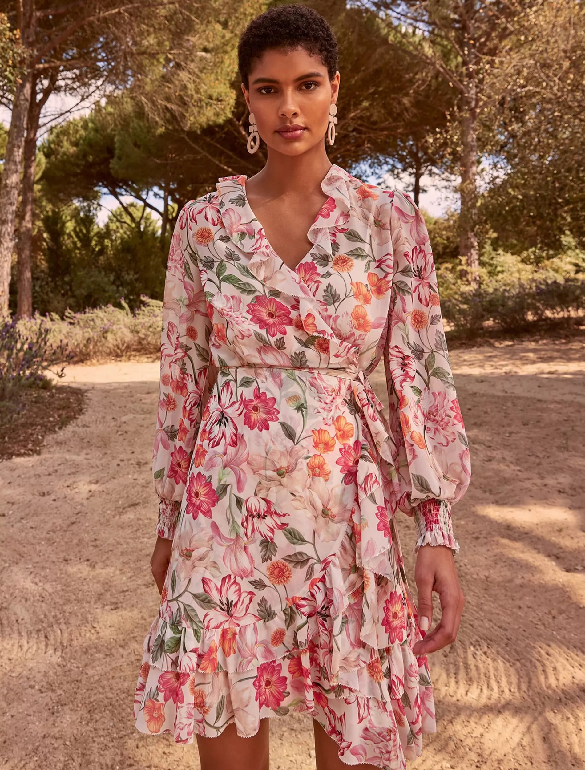 Phase Eight Melinda Floral Wrap Dress Ivory/Multi Discount
