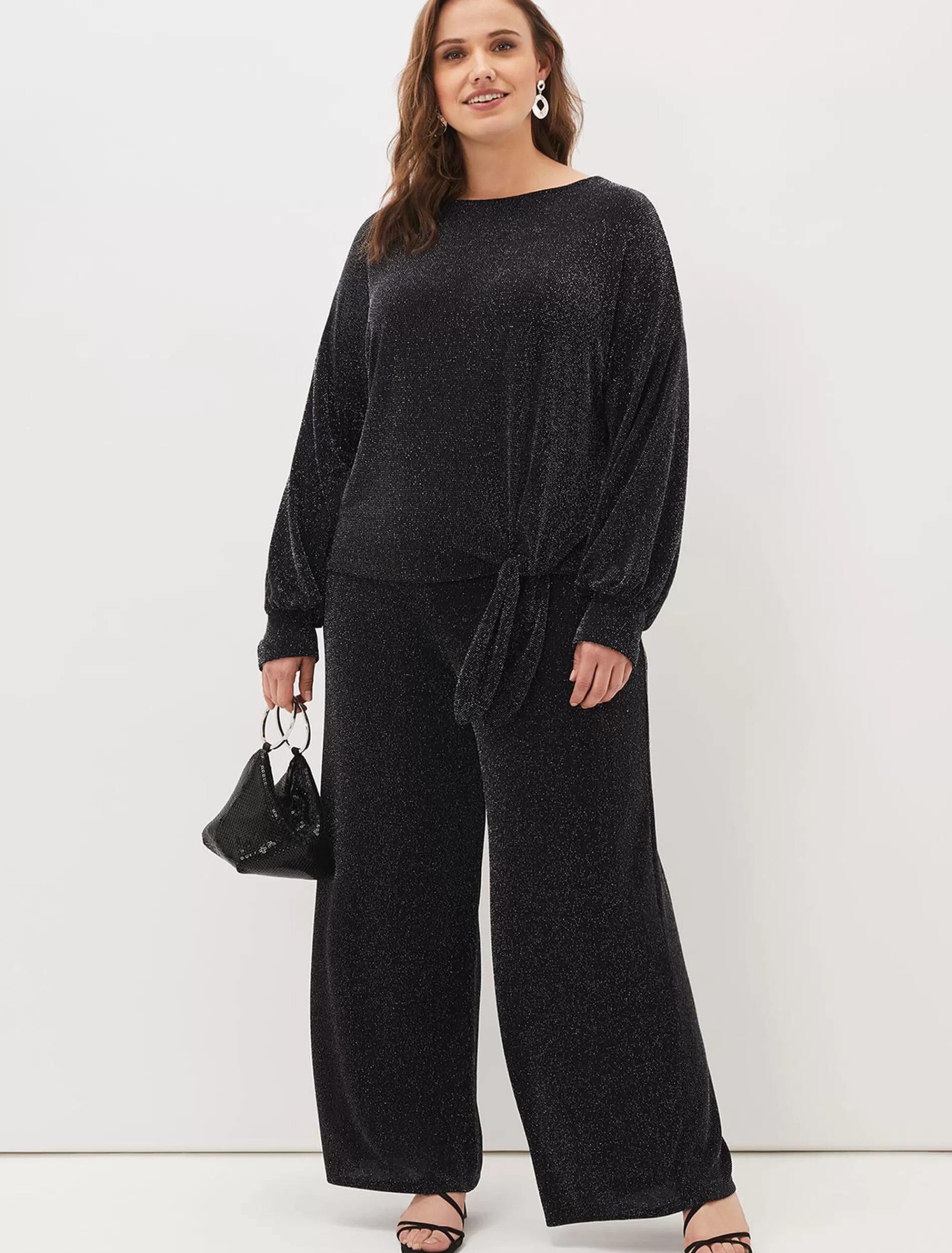 Phase Eight Mell Shimmer Lurex Co-Ord Trousers Black/Silver Fashion