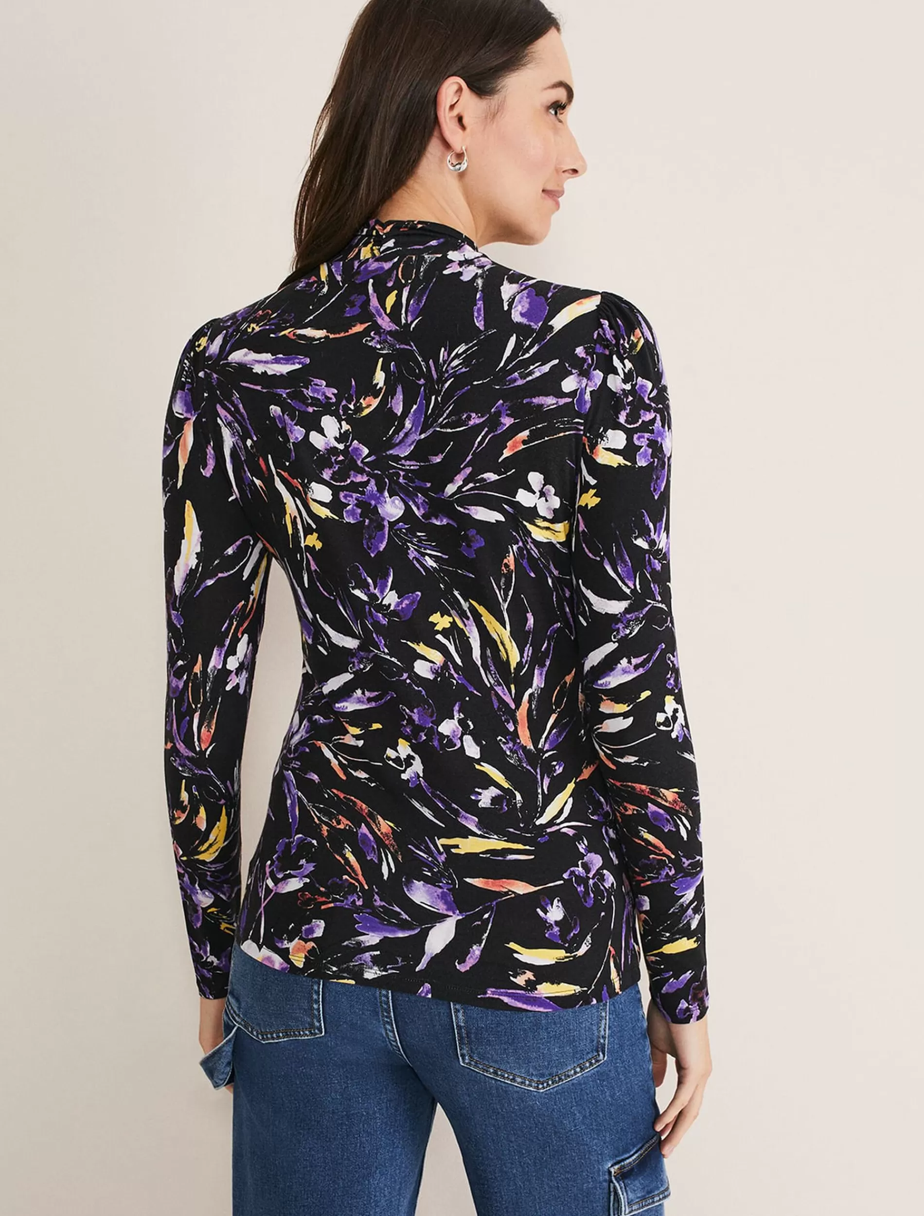 Phase Eight Mellanie Jersey Floral High Neck Top Black Flash Sale