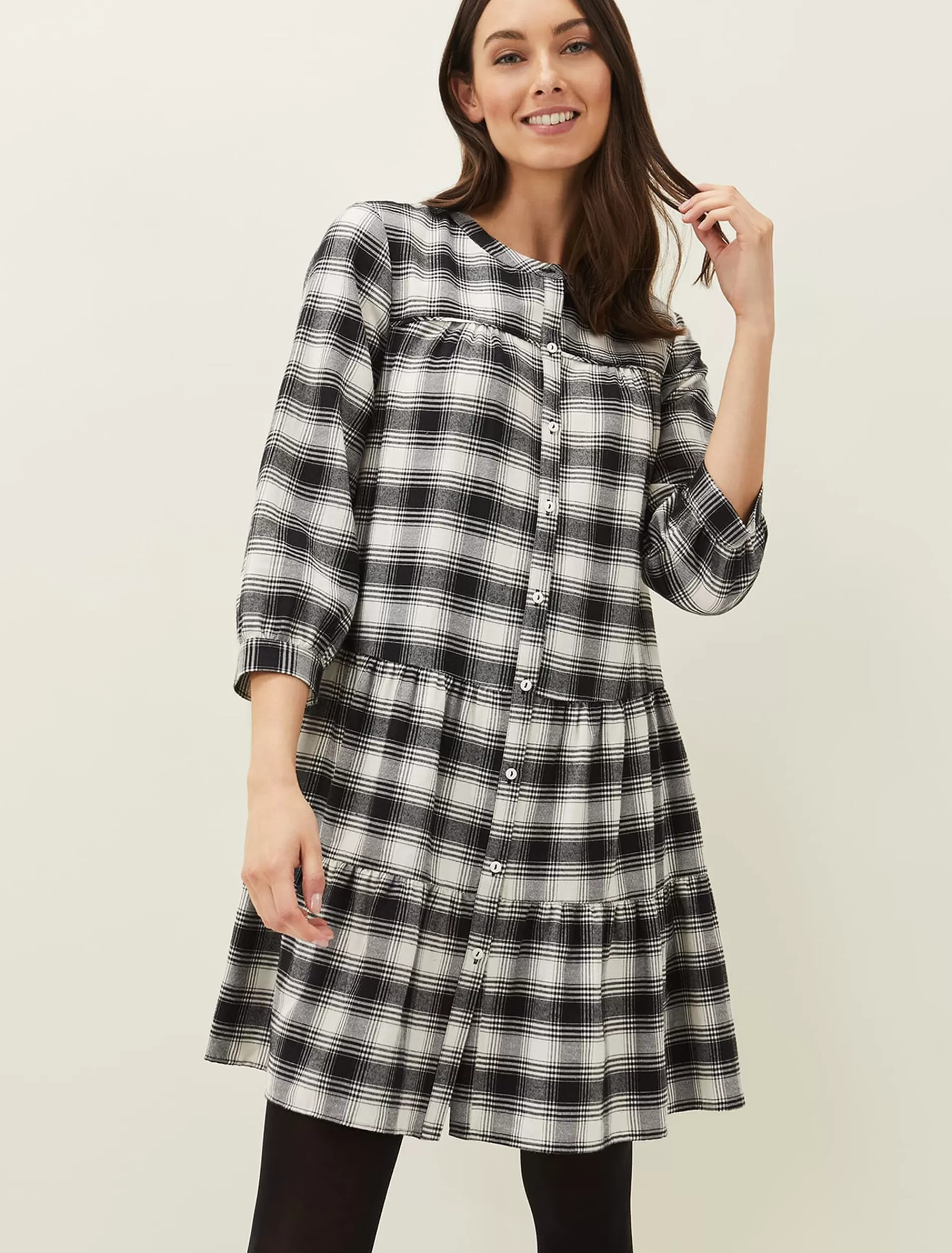 Phase Eight Meriah Check Swing Dress Black/Ivory Sale