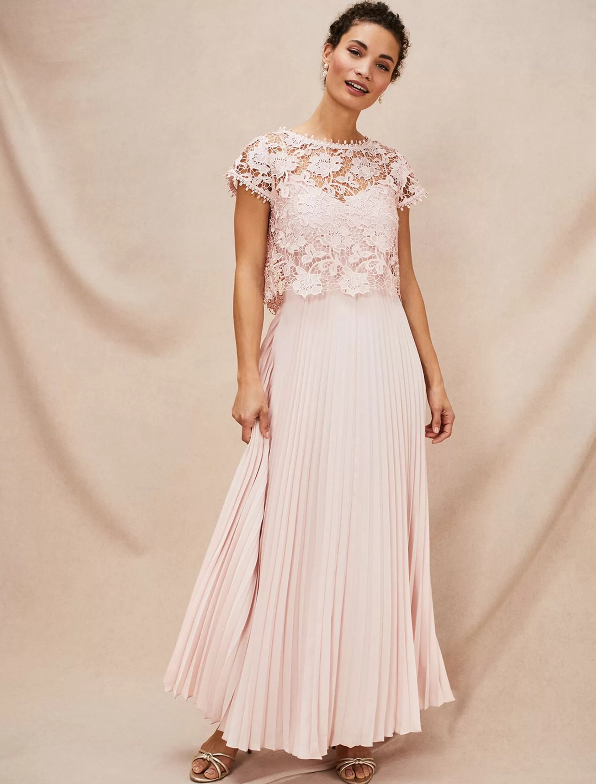 Phase Eight Michelle Lace Pleat Maxi Dress Antique Rose Flash Sale
