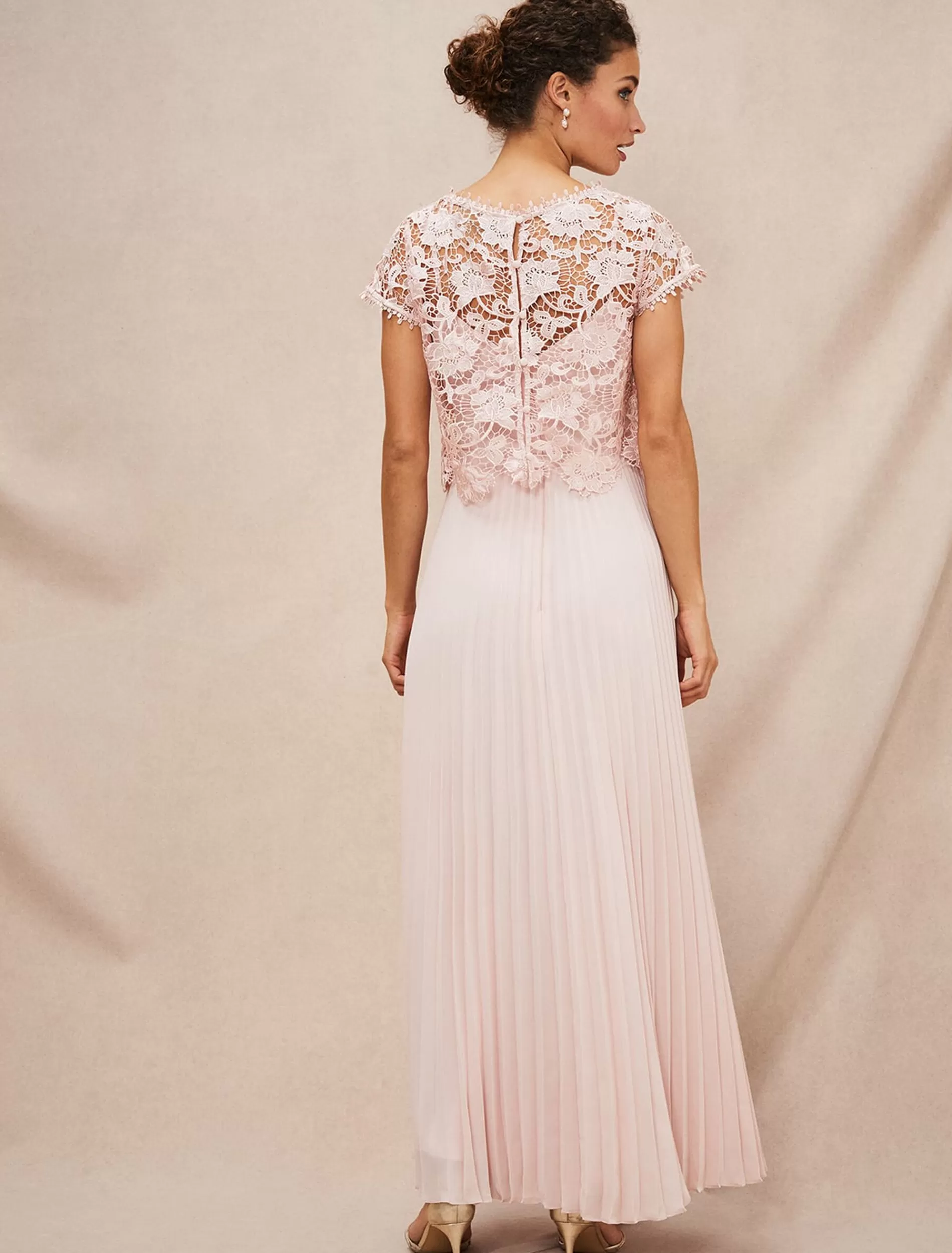 Phase Eight Michelle Lace Pleat Maxi Dress Antique Rose Flash Sale