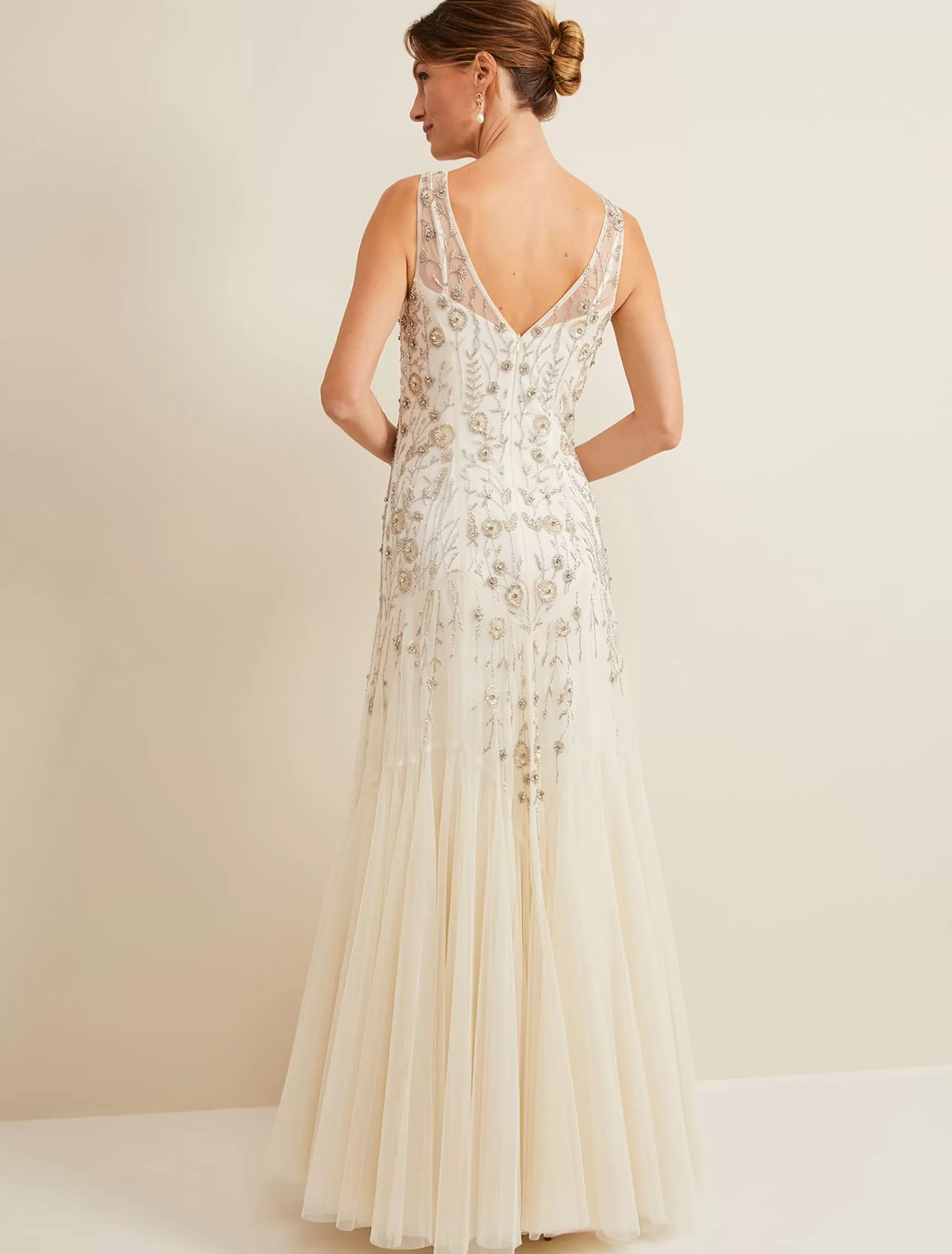 Phase Eight Milana Beaded Tulle Maxi Wedding Dress Parchment Discount