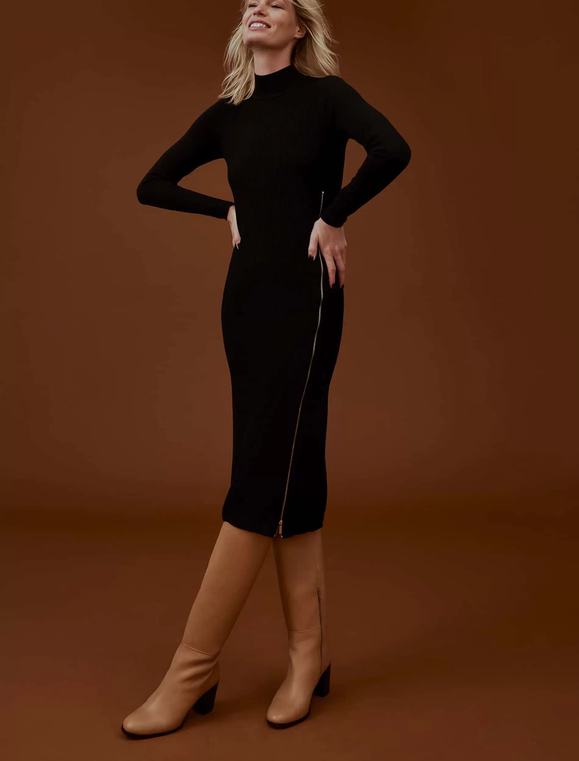 Phase Eight Milla Maxi Longline Zip Knit Dress Black Fashion