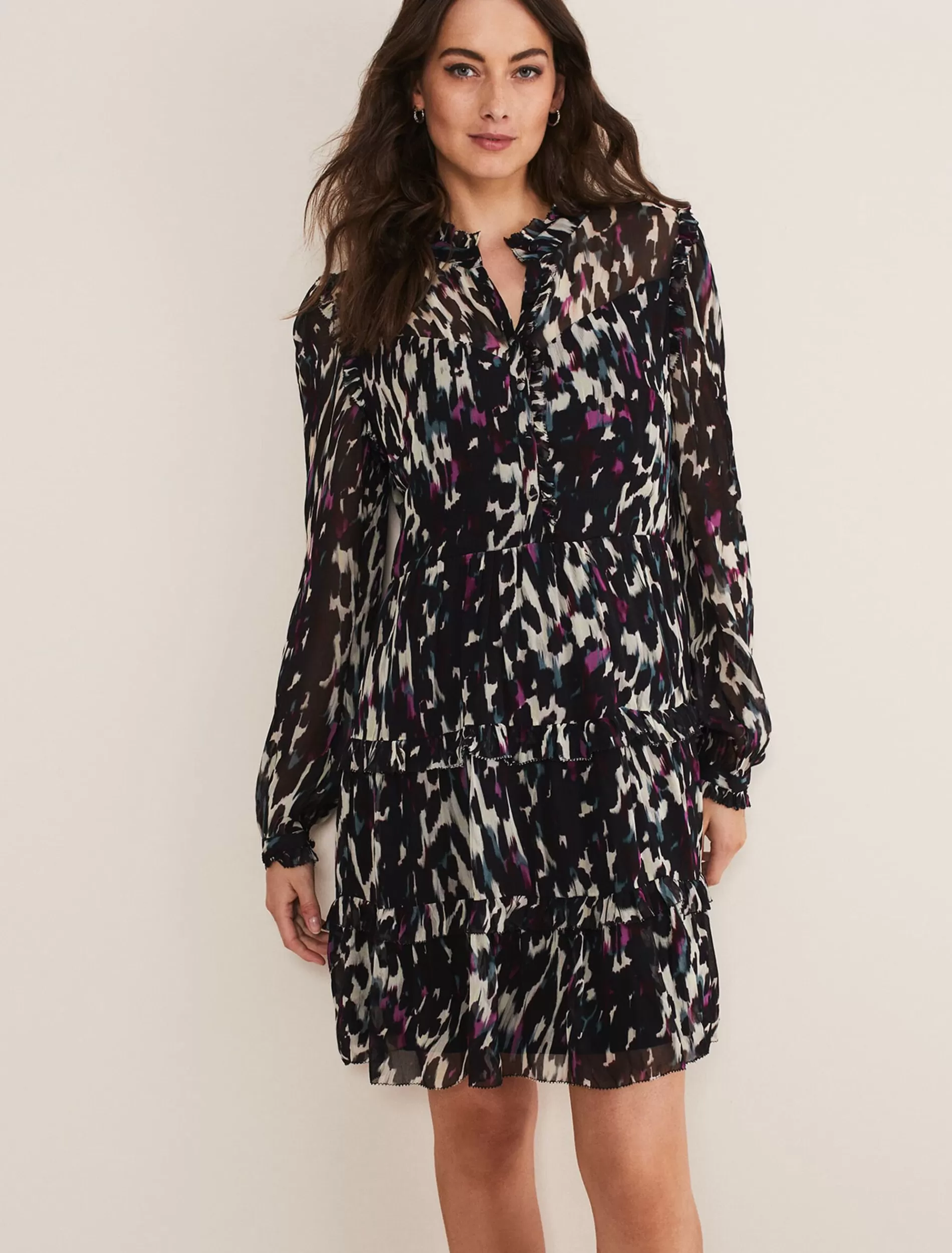 Phase Eight Millicent Print Tiered Dress Multi-Coloured Shop