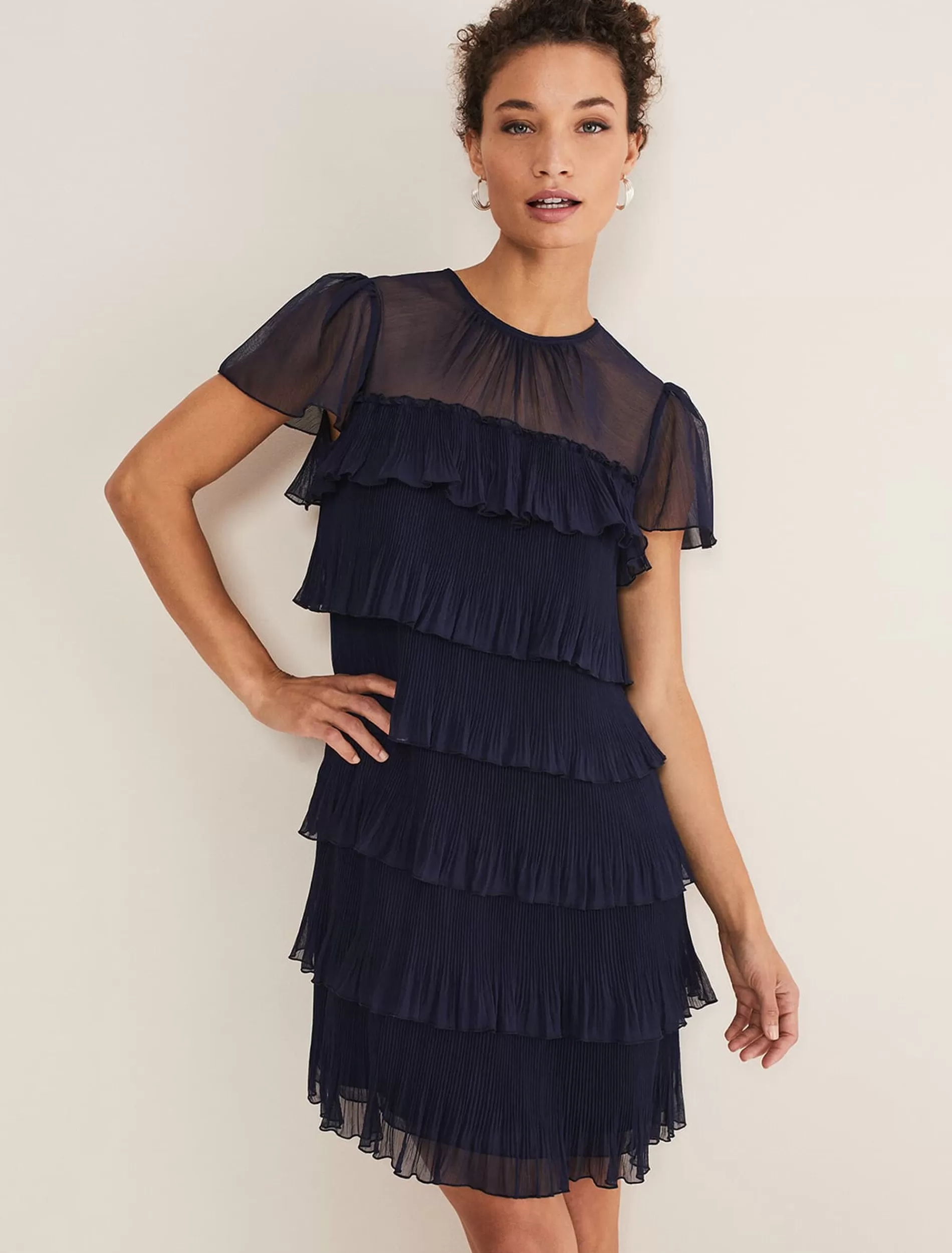 Phase Eight Mimi Pleated Mini Dress Navy Store