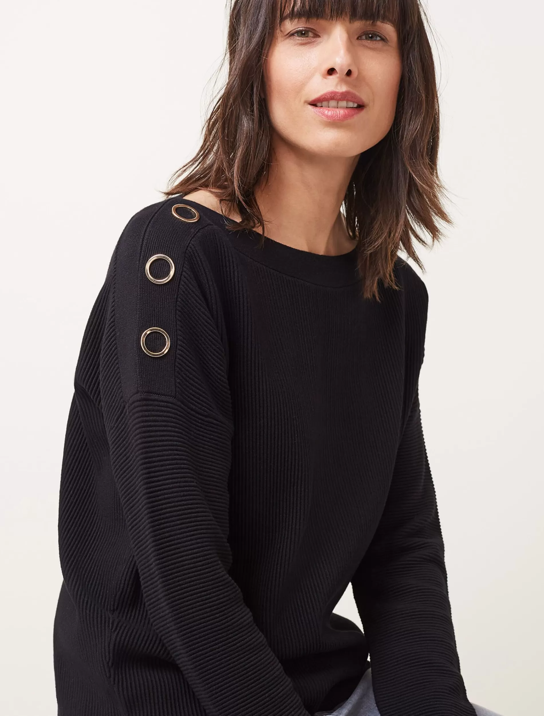 Phase Eight Mimi Textured Eyelet Detail Fine Knit Jumper Black New
