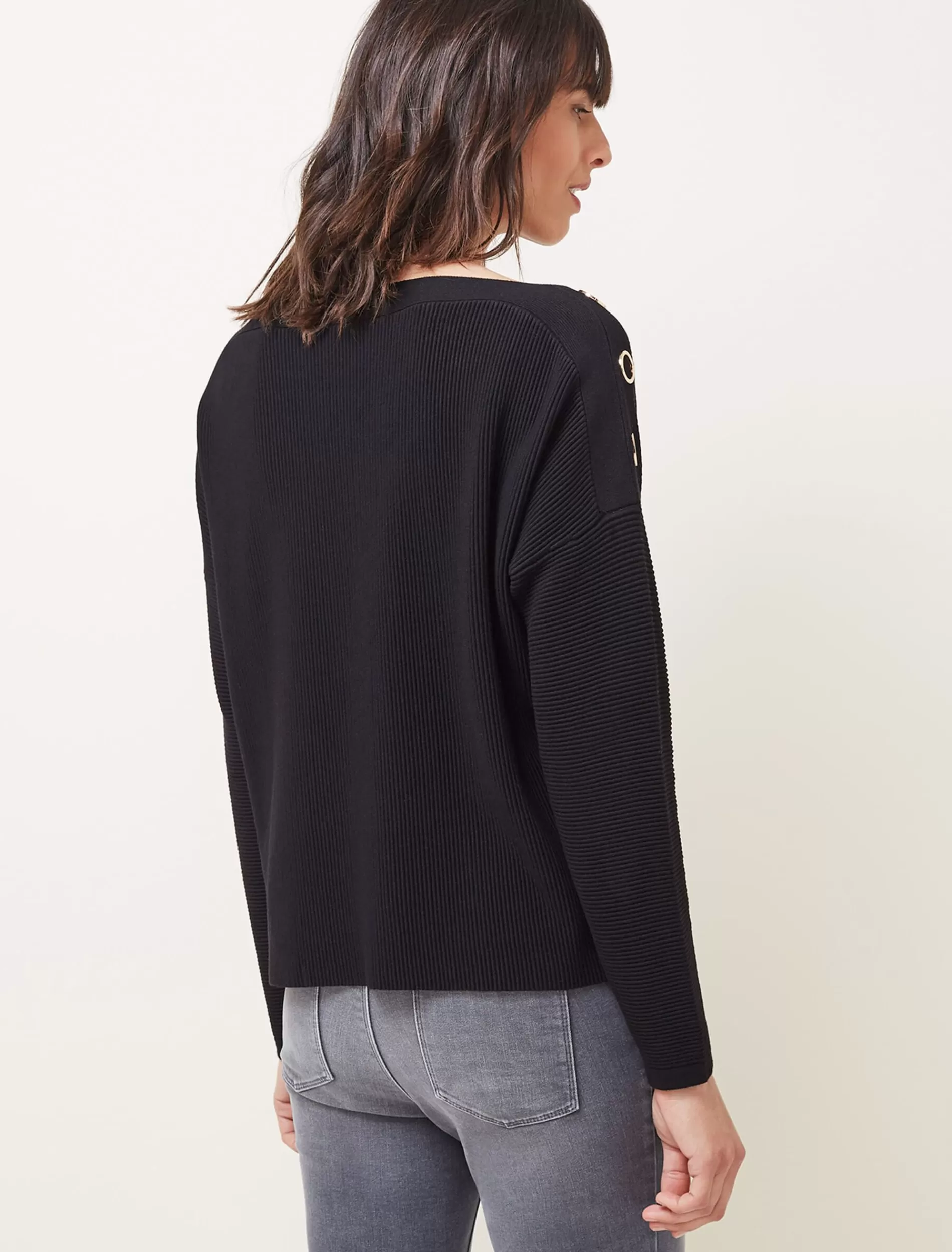 Phase Eight Mimi Textured Eyelet Detail Fine Knit Jumper Black New