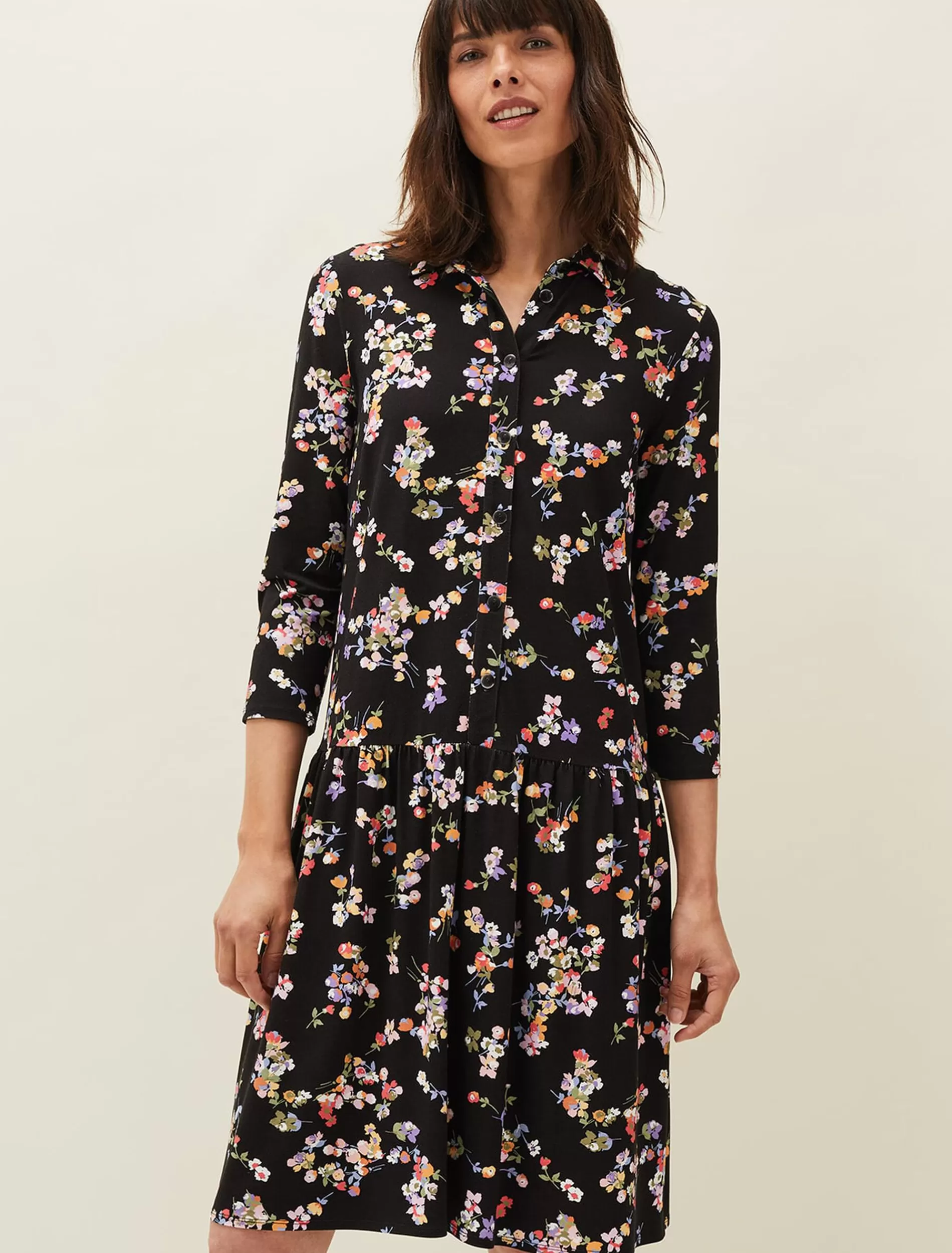 Phase Eight Mina Floral Print Shirt Dress Black/Multi Best Sale