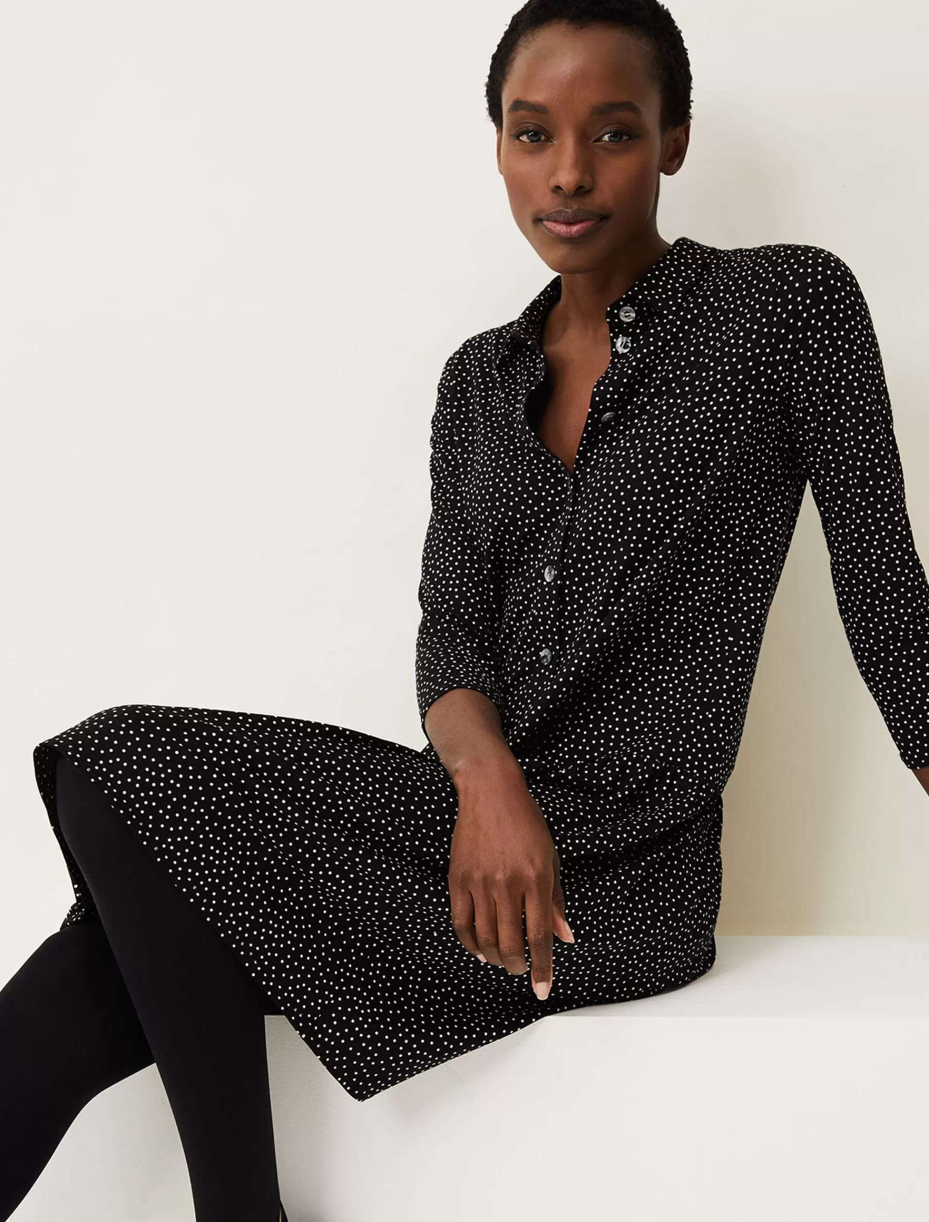 Phase Eight Mina Spot Print Shirt Dress Black/White Cheap