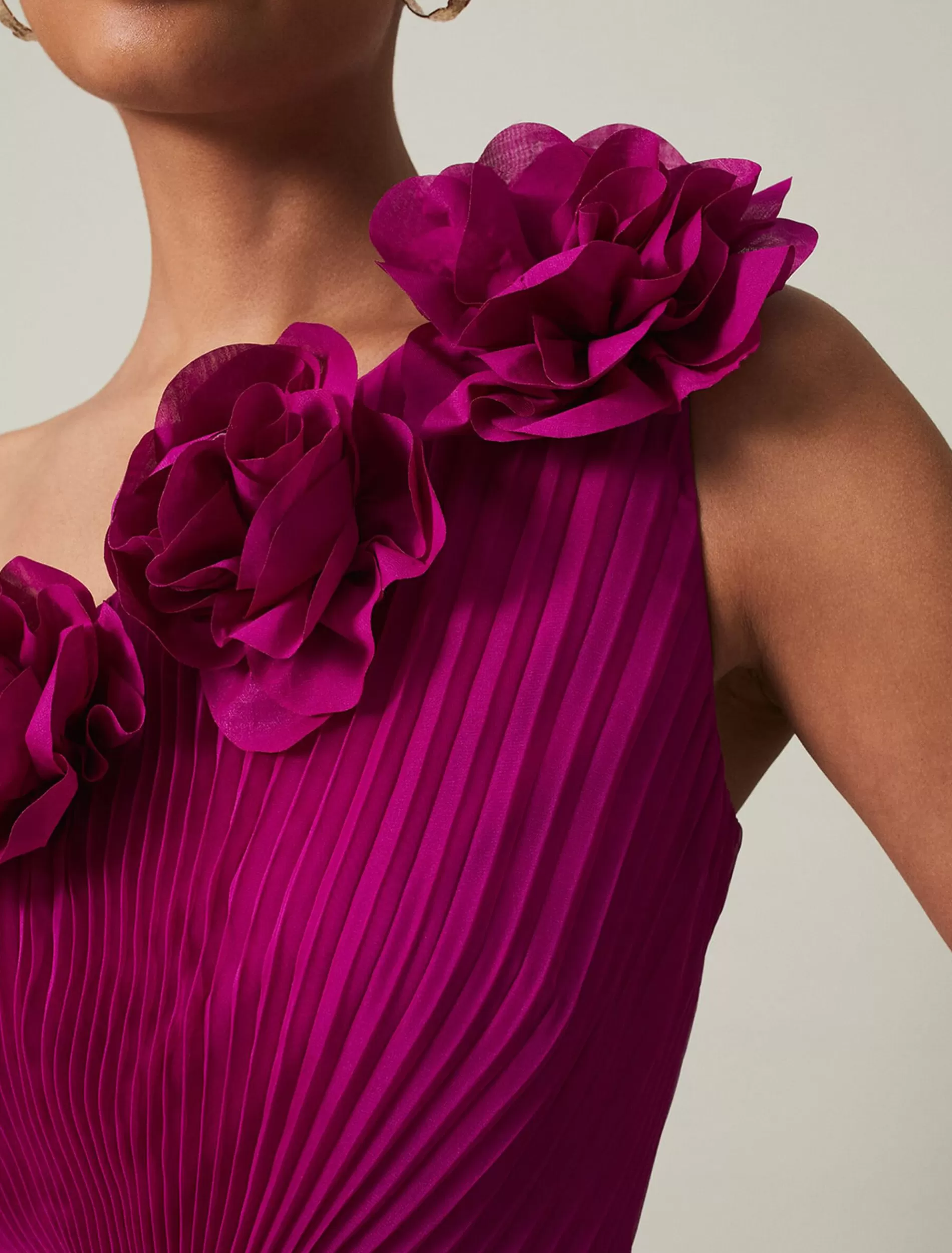 Phase Eight Minnie One Shoulder Pleated Maxi Dress Magenta Fashion