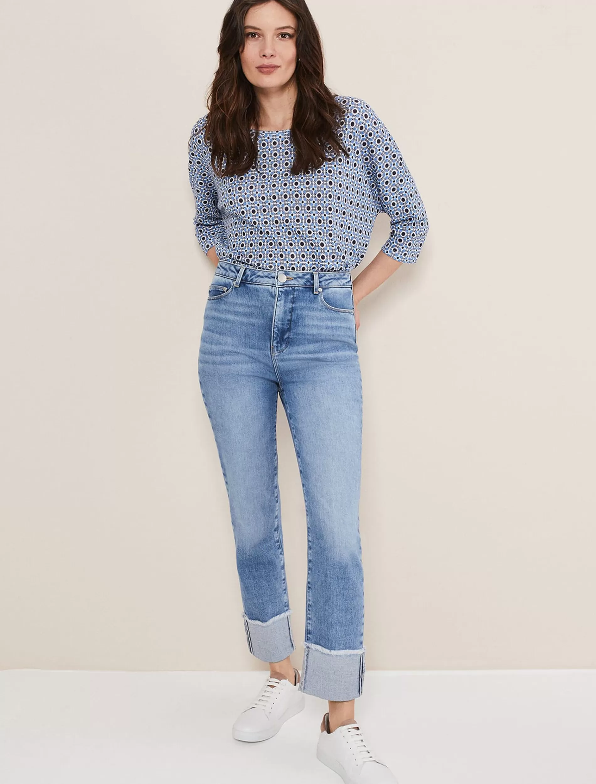 Phase Eight Mirabel Straight Leg Deep Turn Up Jeans Mid Blue Best Sale