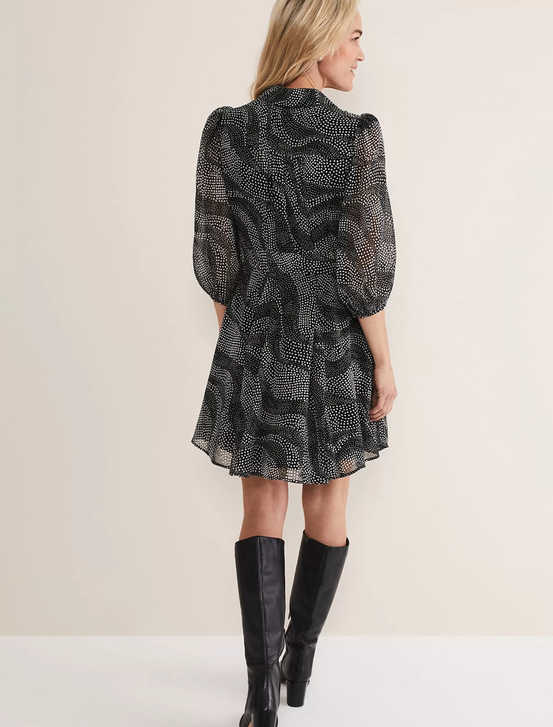 Phase Eight Miriam Chiffon Shirt Mini Dress Black/Ivory Store