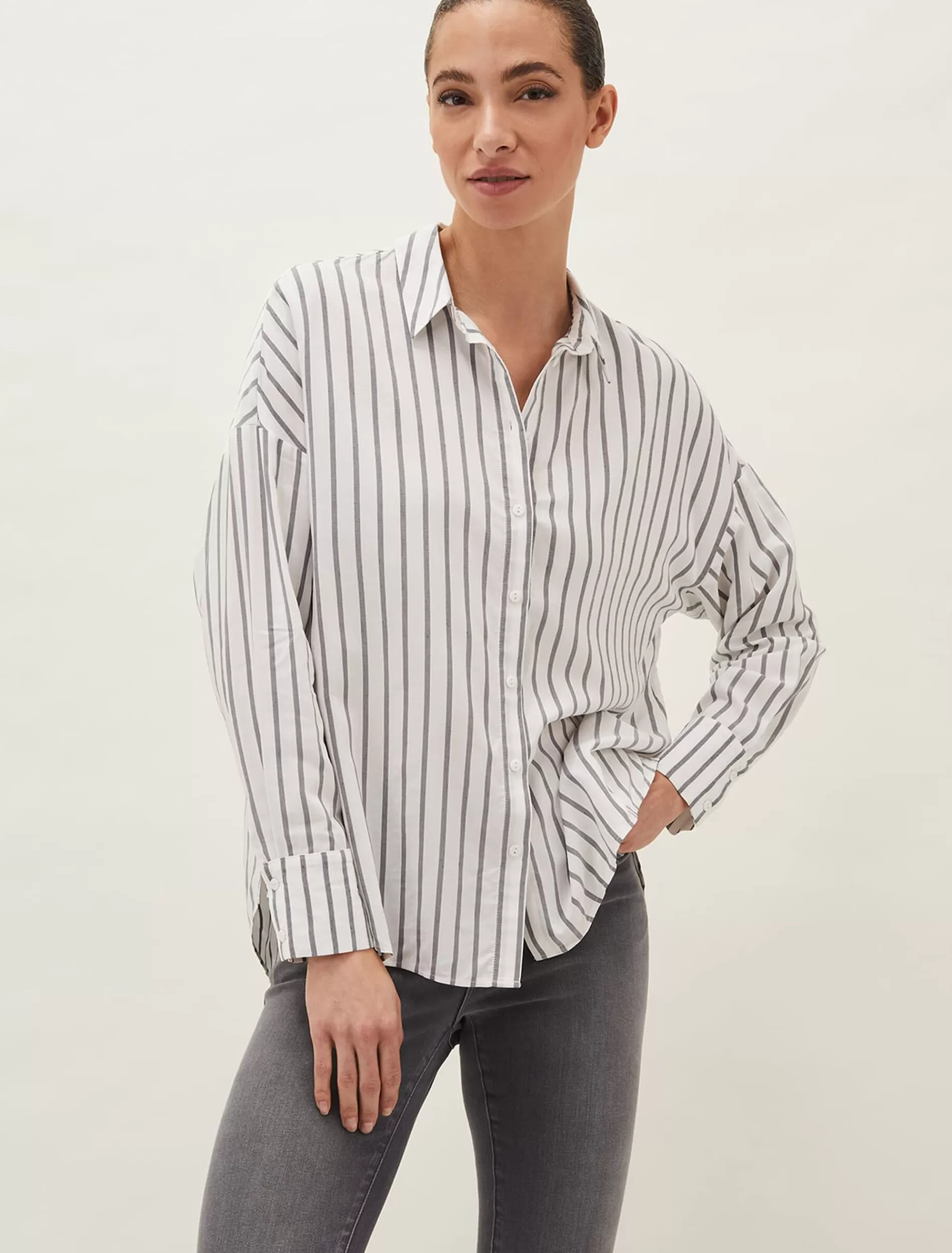 Phase Eight Moira Stripe Shirt White/Grey Outlet