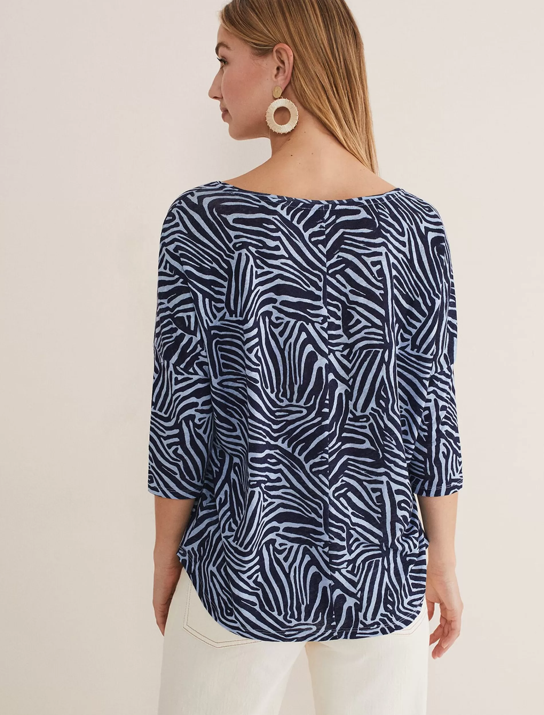 Phase Eight Moire Zebra Linen Top Blue Clearance