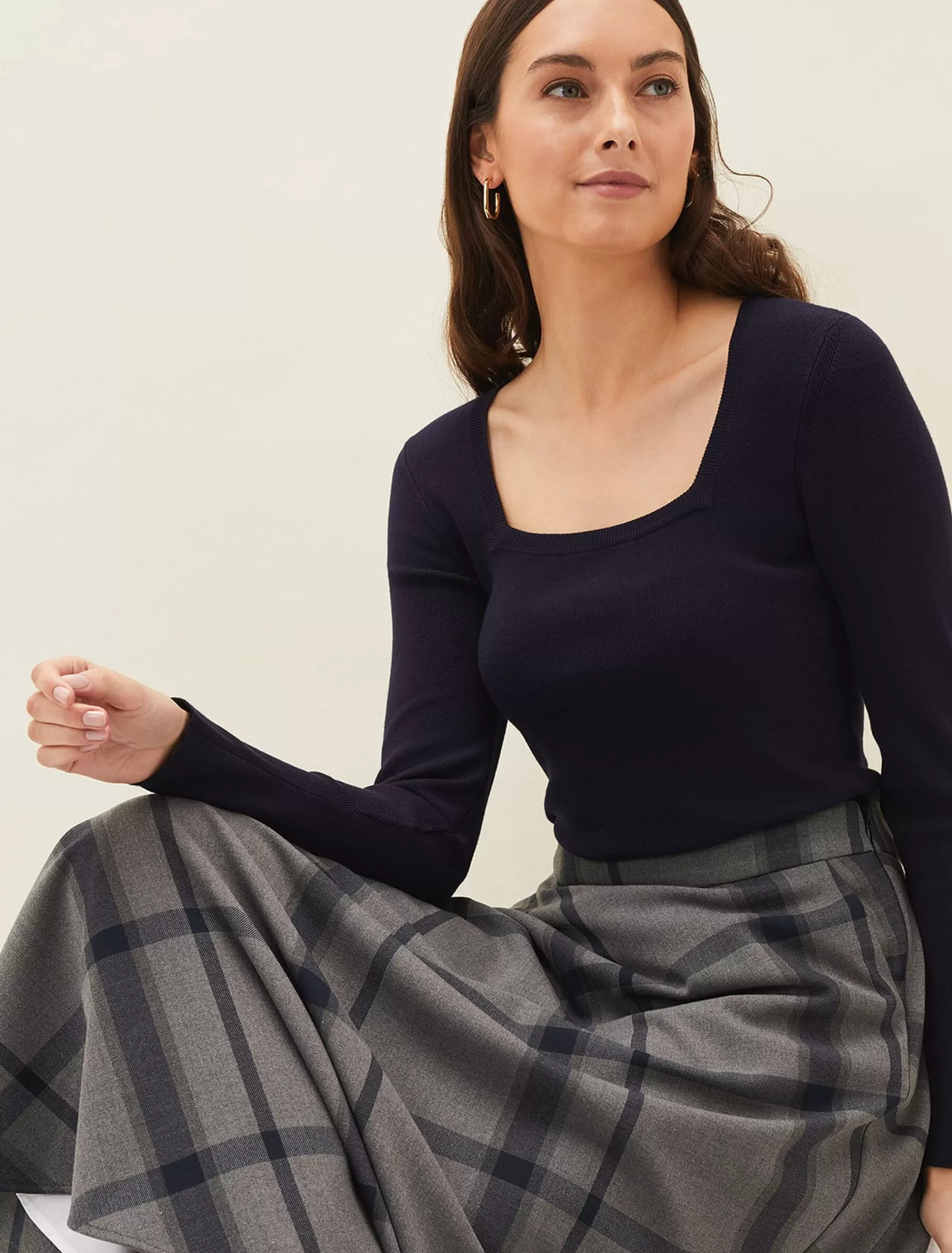 Phase Eight Molla Square Neck Fine Knit Jumper Midnight Shop