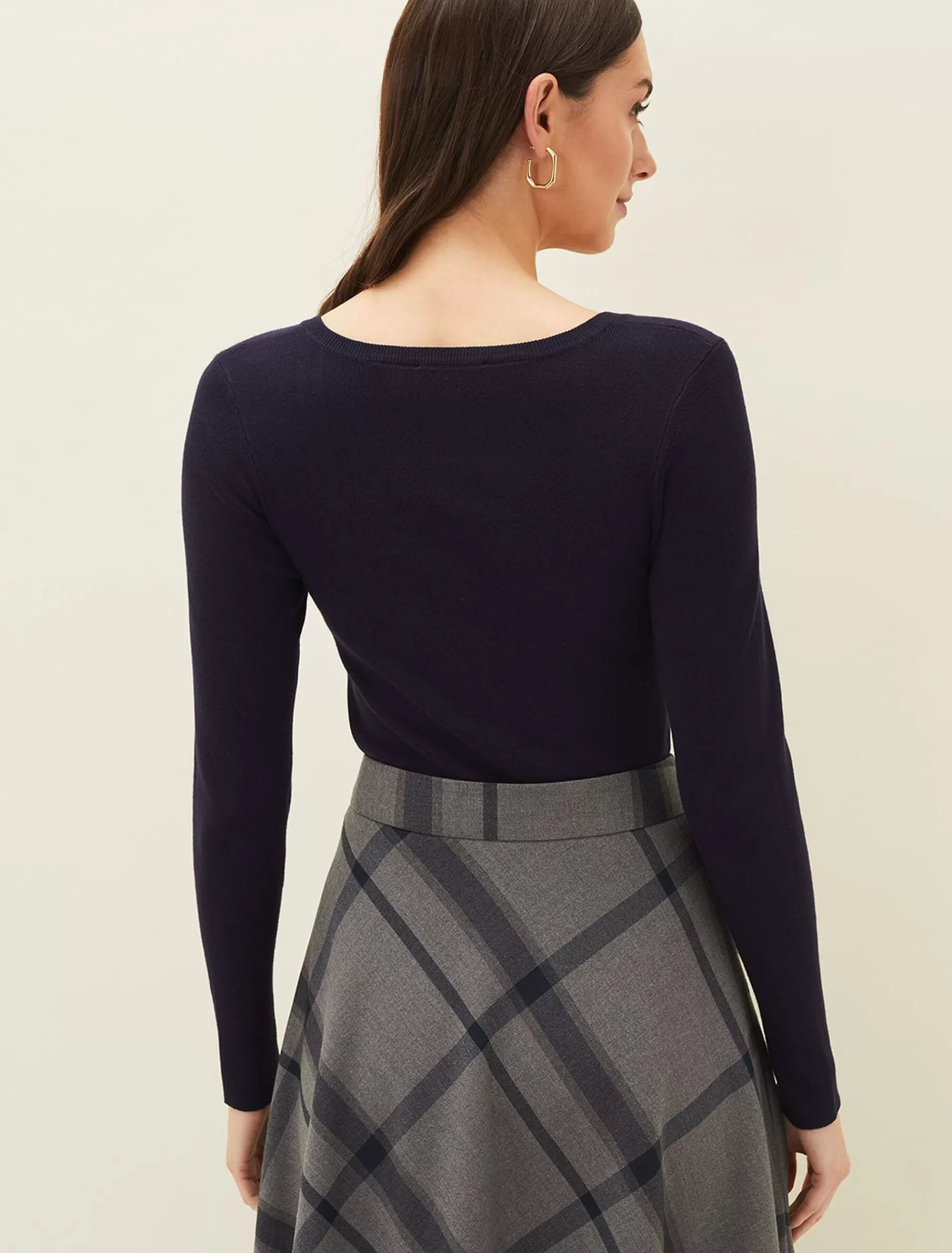 Phase Eight Molla Square Neck Fine Knit Jumper Midnight Shop