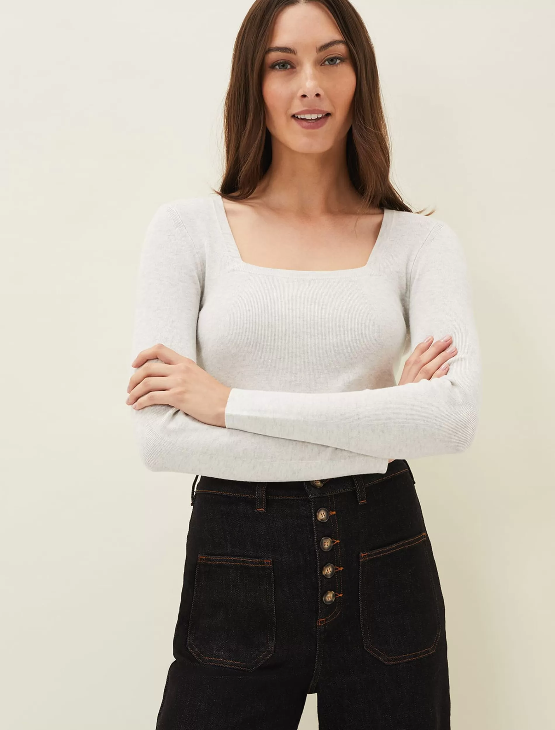 Phase Eight Molla Square Neck Knit Jumper Grey Hot