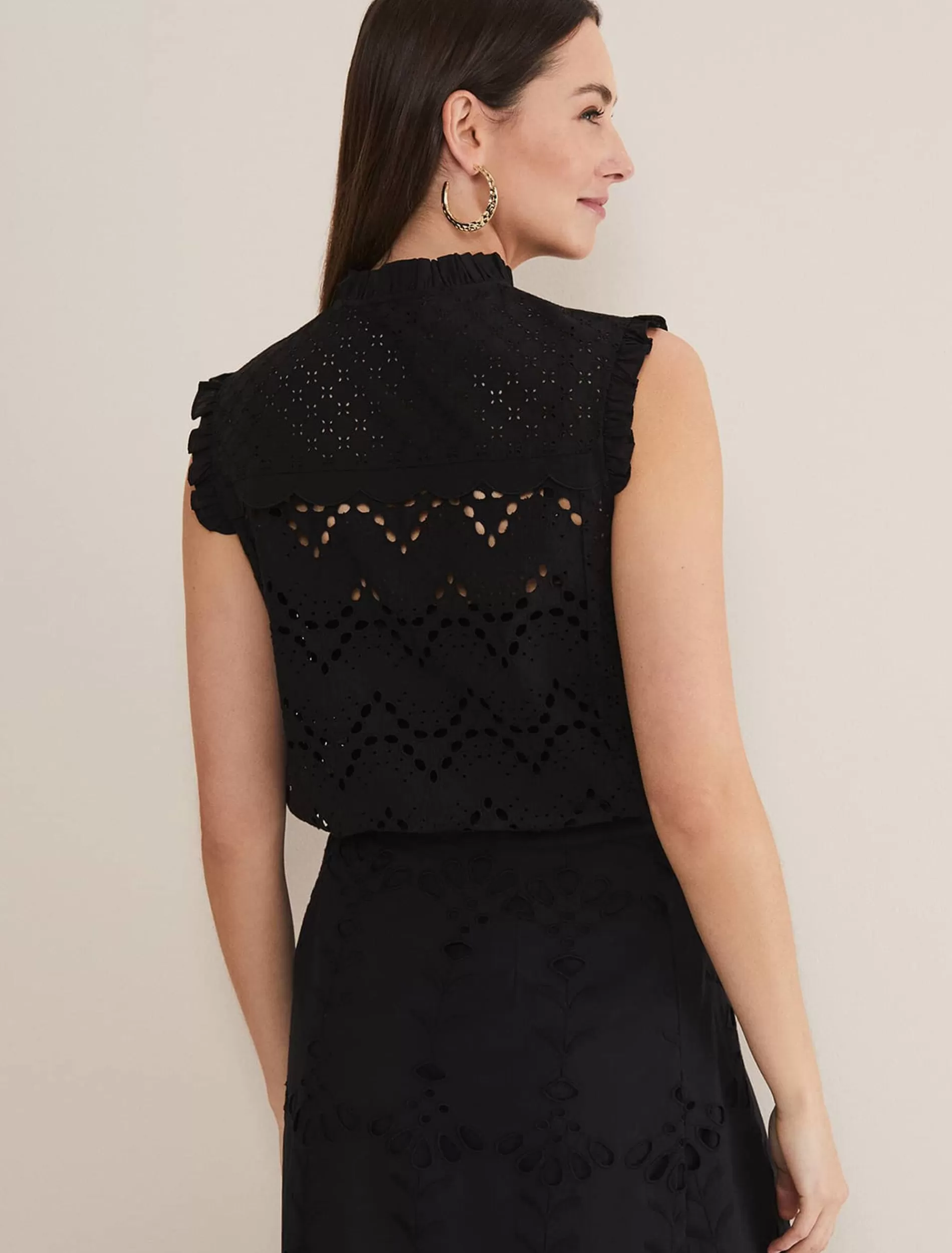 Phase Eight Mollie Broderie Sleeveless Blouse Black Outlet