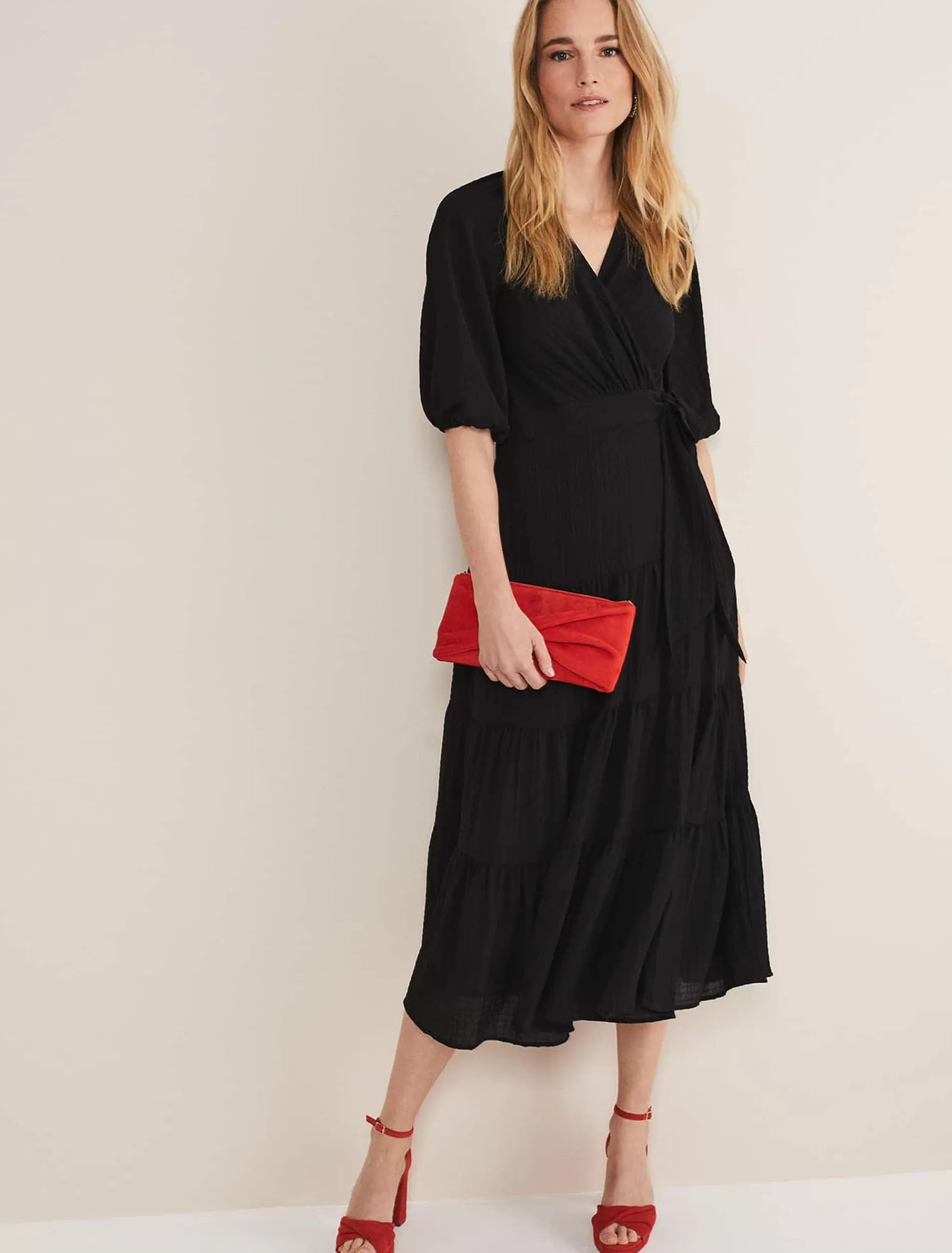 Phase Eight Morven Wrap Midi Dress Black Best Sale