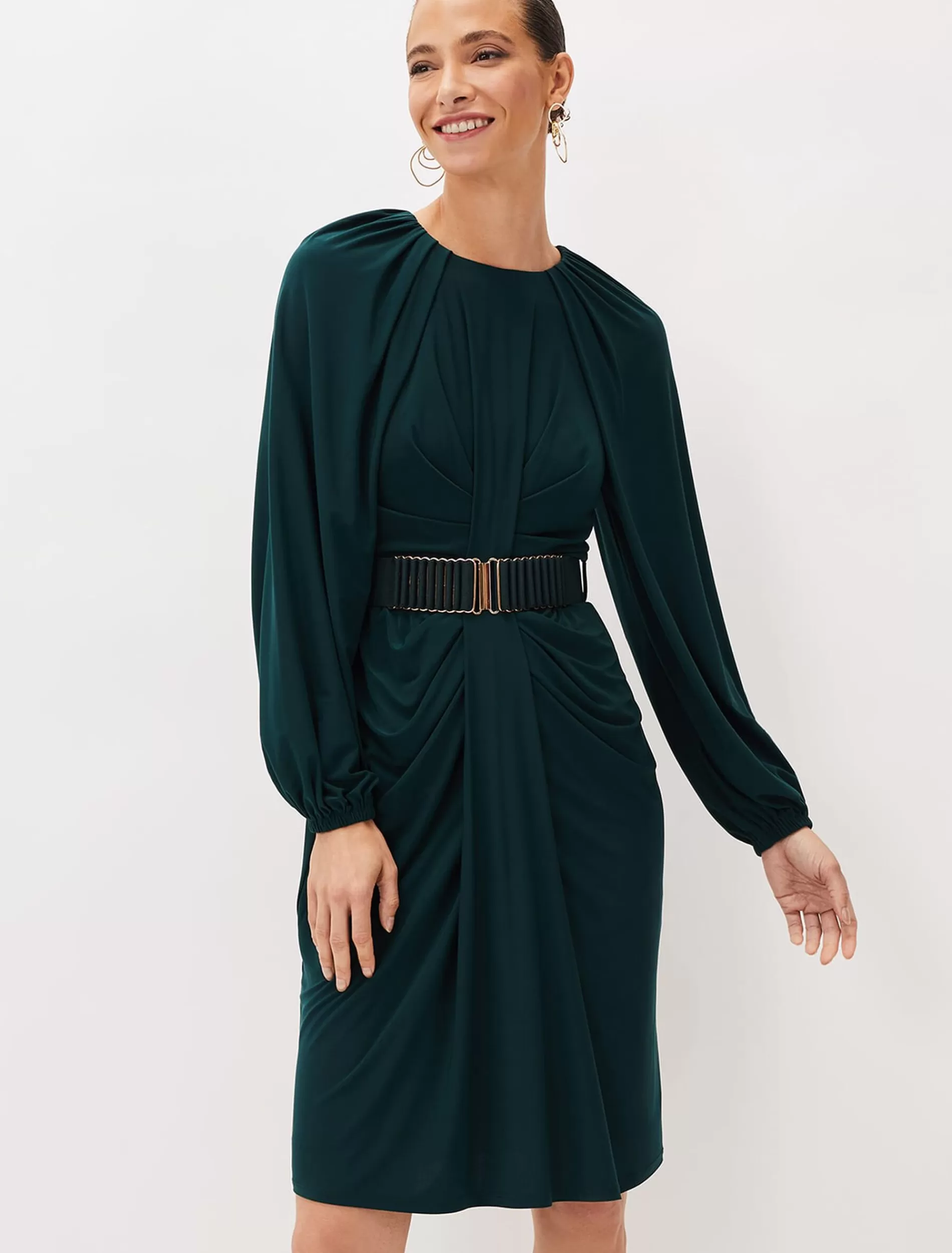 Phase Eight Mya Ruched Belted Jersey Dress Forest Green New