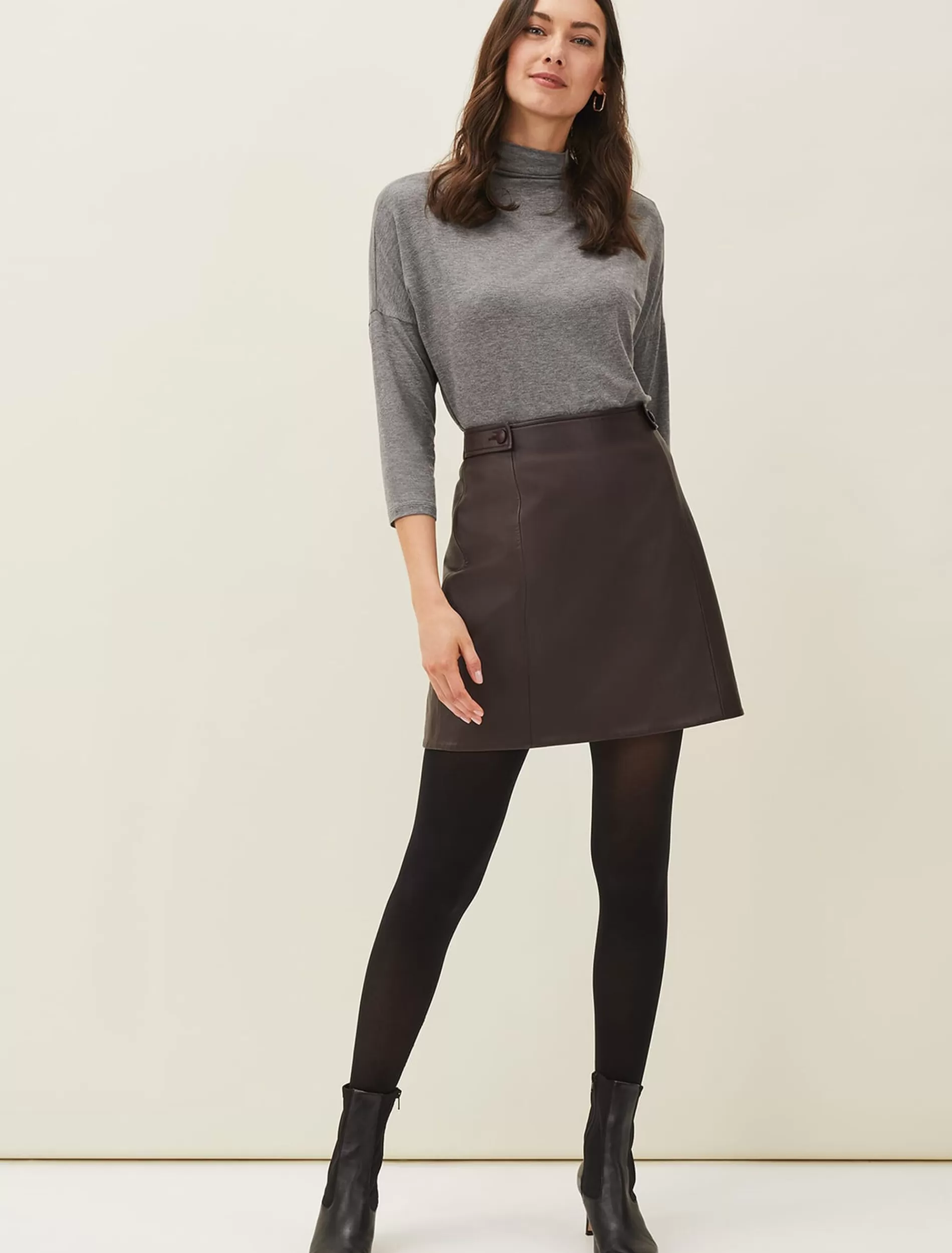 Phase Eight Nadine Leather A-Line Skirt Mulberry Outlet