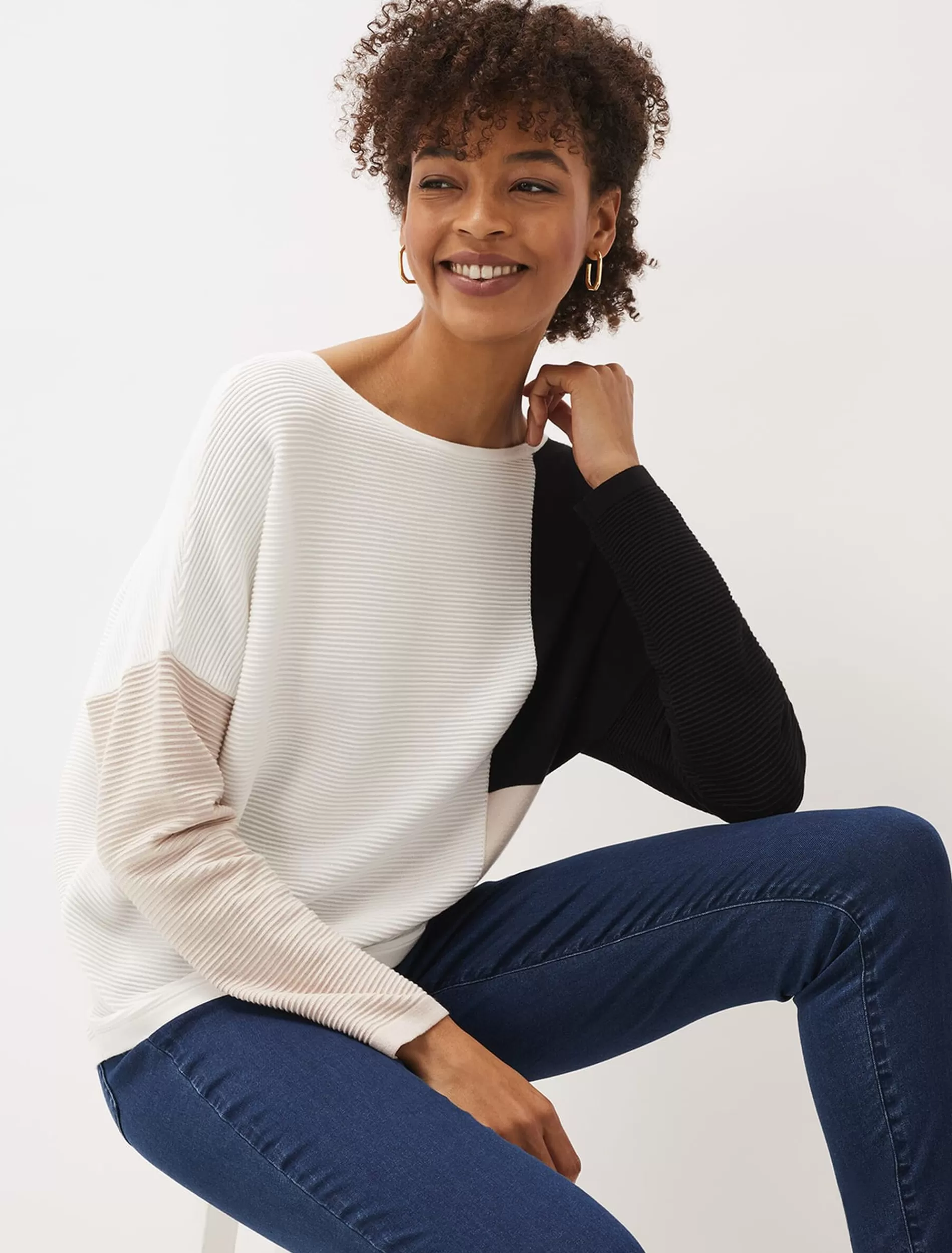 Phase Eight Naidia Colourblock Ribbed Knit Jumper Stone/Ivory Flash Sale