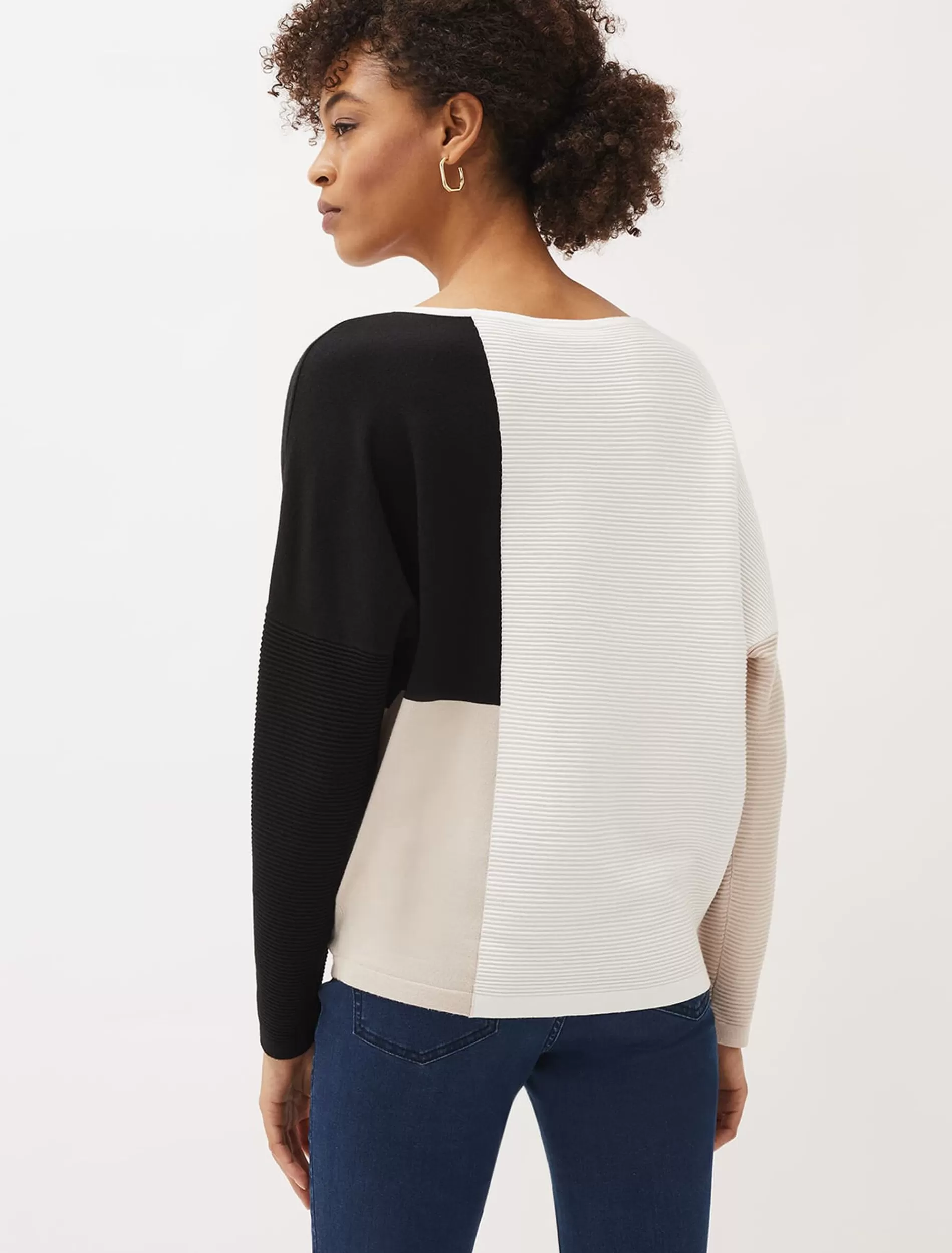 Phase Eight Naidia Colourblock Ribbed Knit Jumper Stone/Ivory Flash Sale