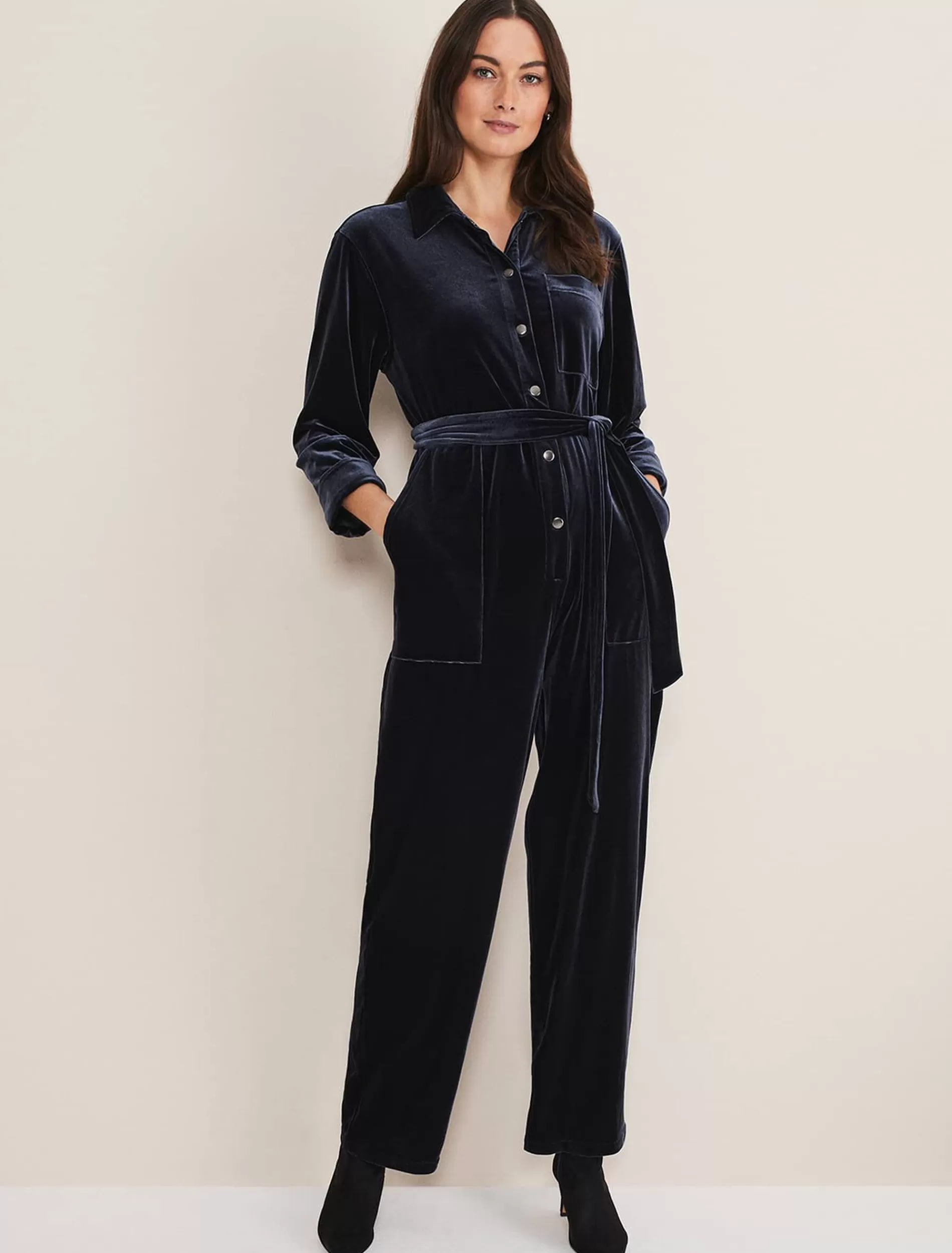 Phase Eight Nala Velvet Jumpsuit Charcoal Best