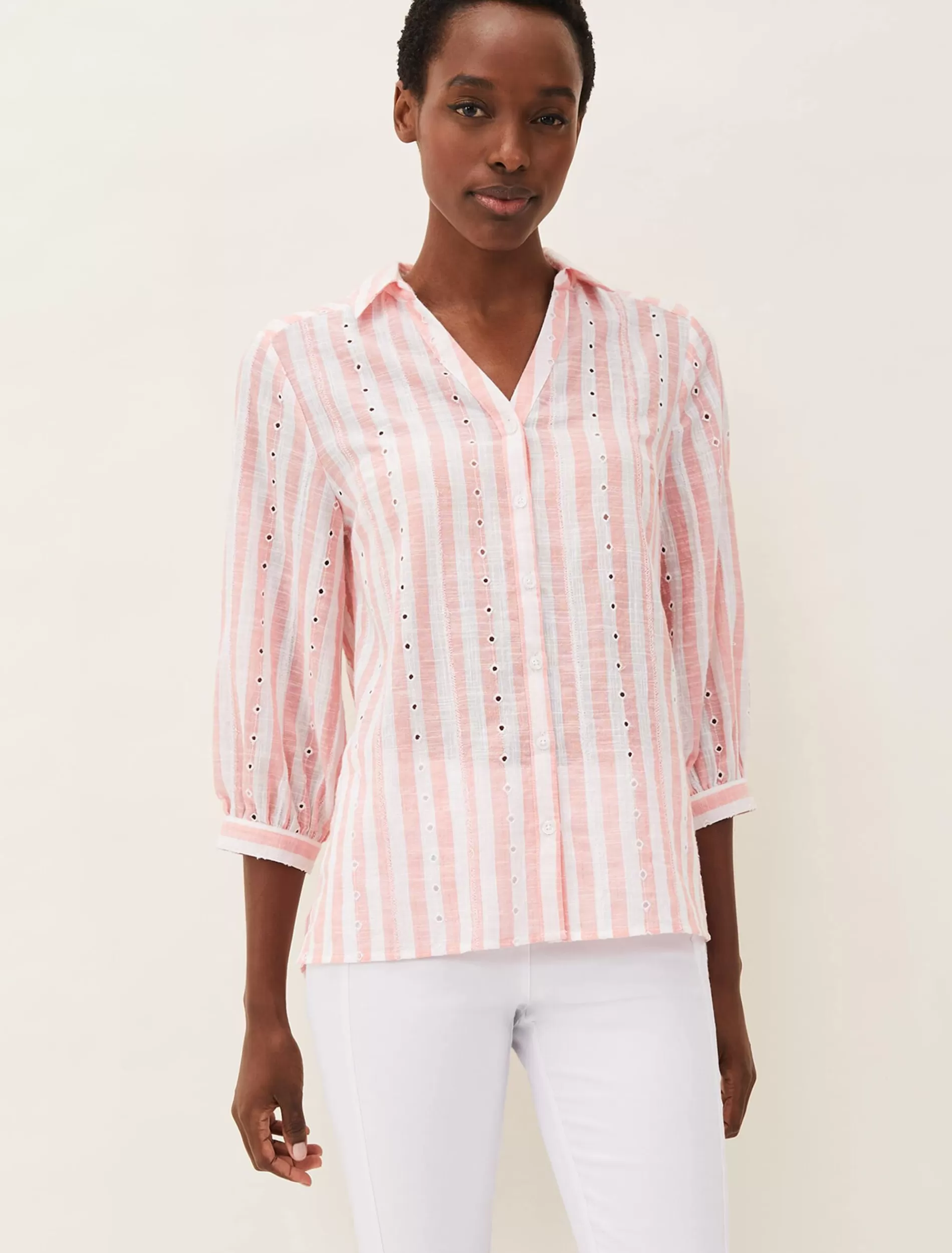 Phase Eight Nanette Stripe Broderie Shirt Pink/White Discount