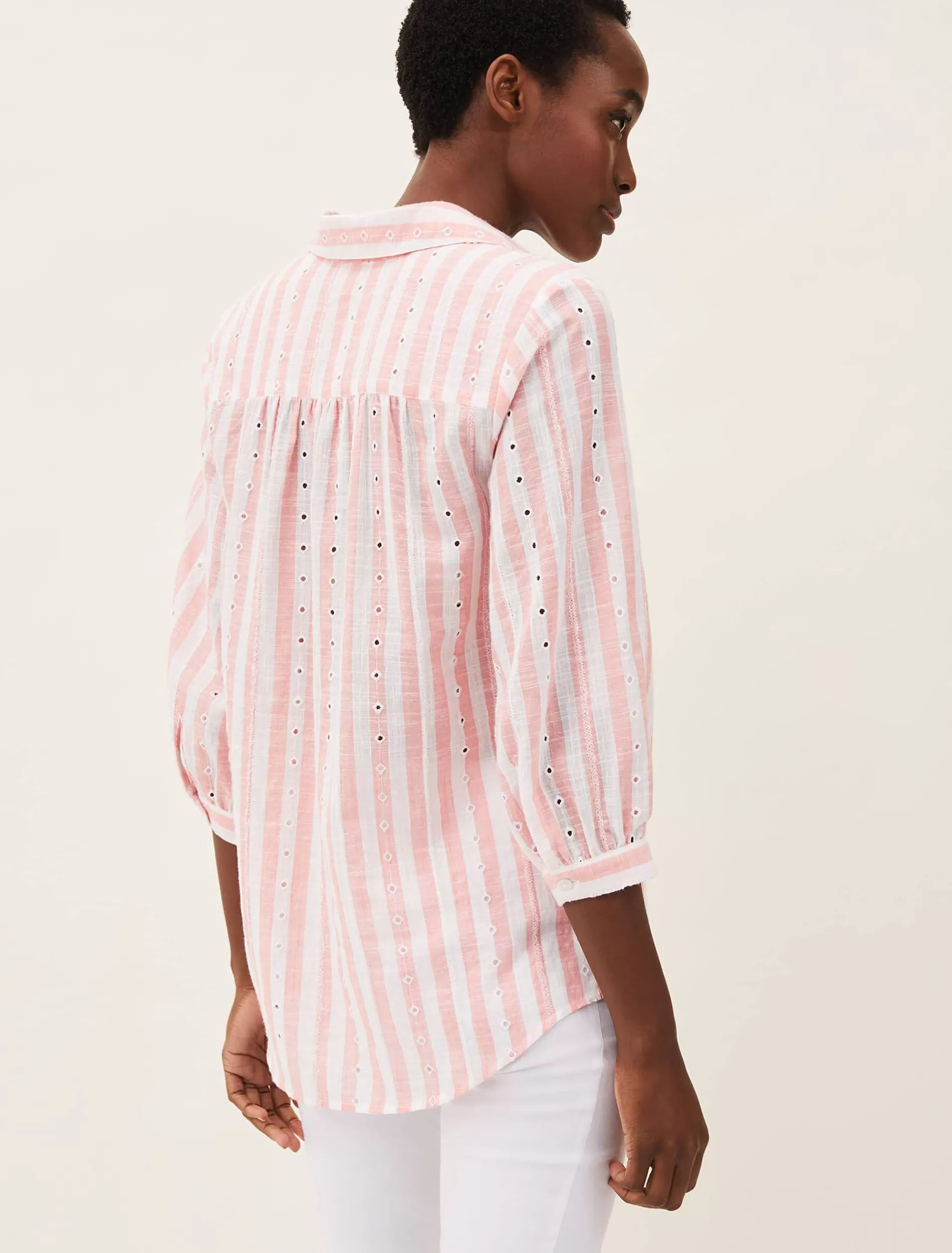 Phase Eight Nanette Stripe Broderie Shirt Pink/White Discount