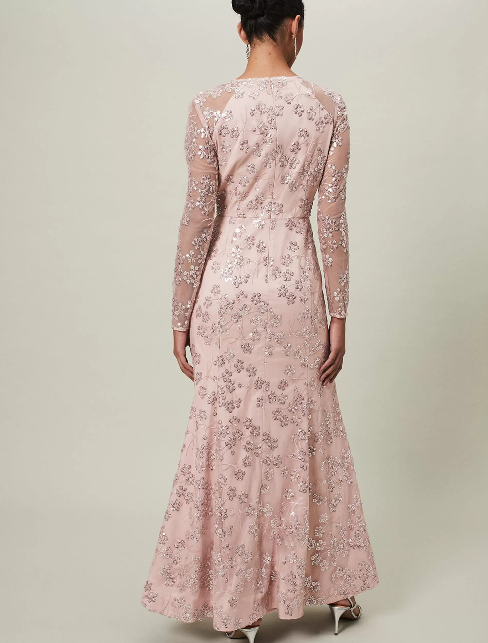 Phase Eight Natalya Sequin Floral Maxi Dress Pink Clearance