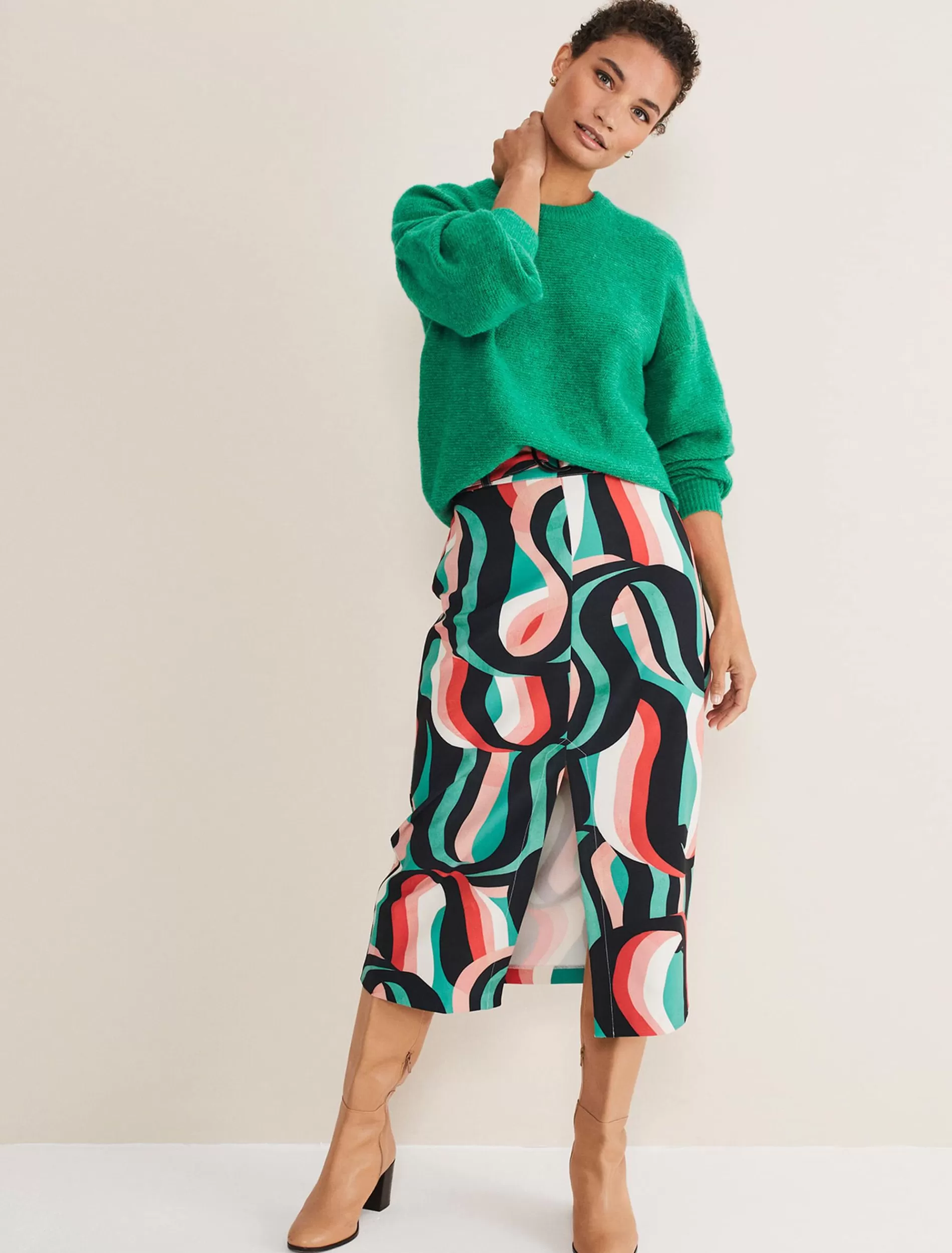 Phase Eight Nathalie Swirl Midi Skirt Green Multi Cheap