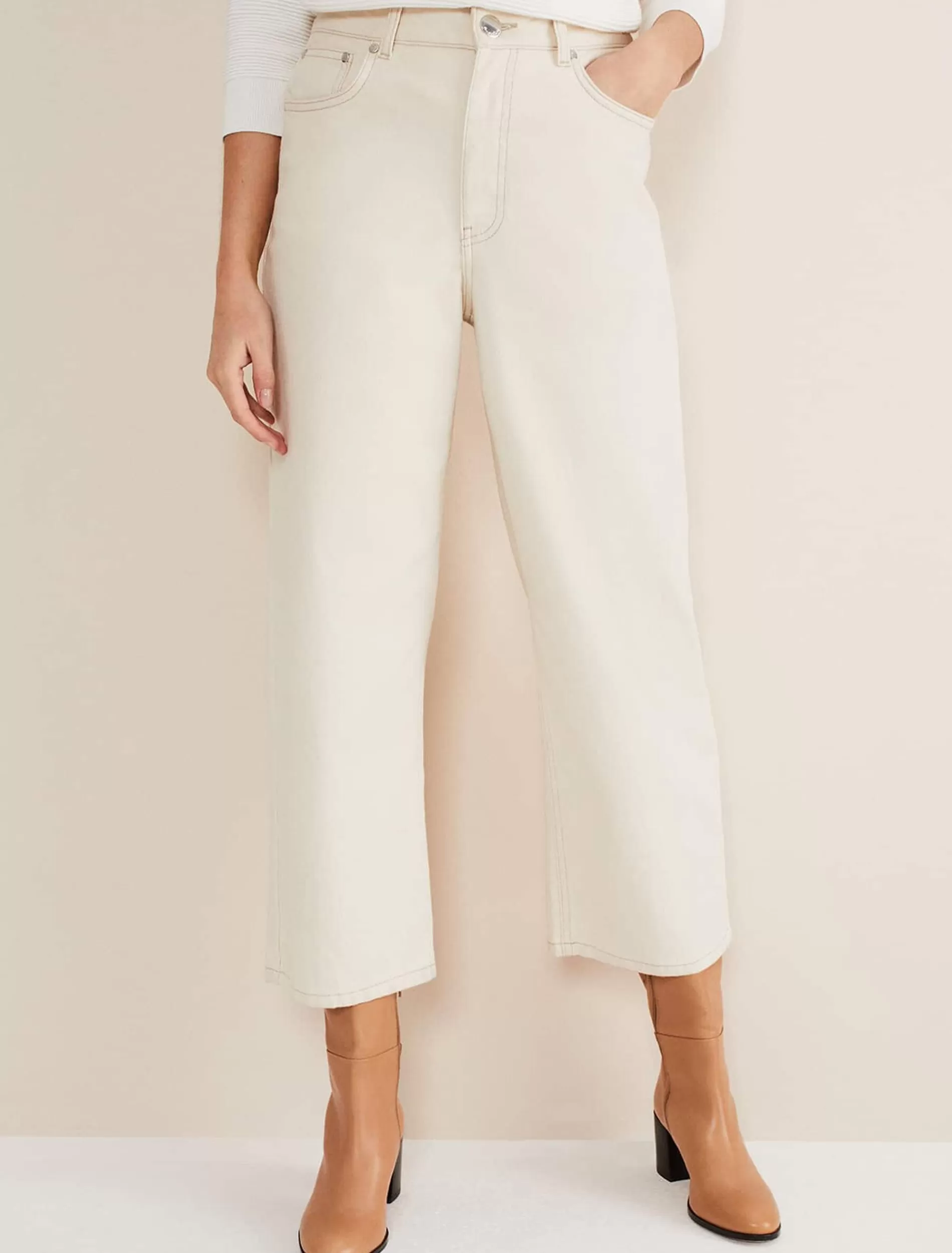 Phase Eight Nell Organic Denim Wide Leg Jean Ecru Store