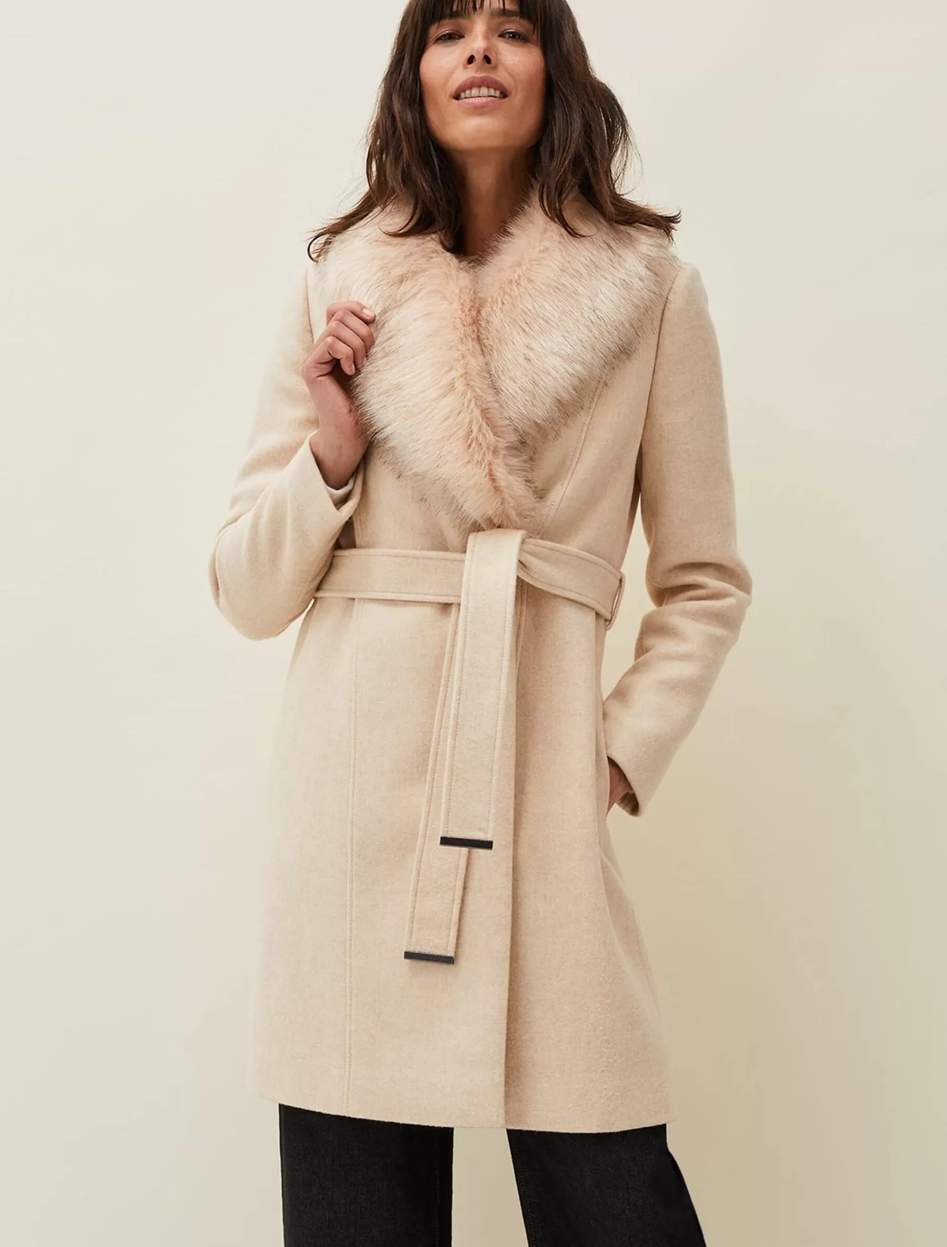 Phase Eight Nina Fur Collar Coat Winter White Fashion