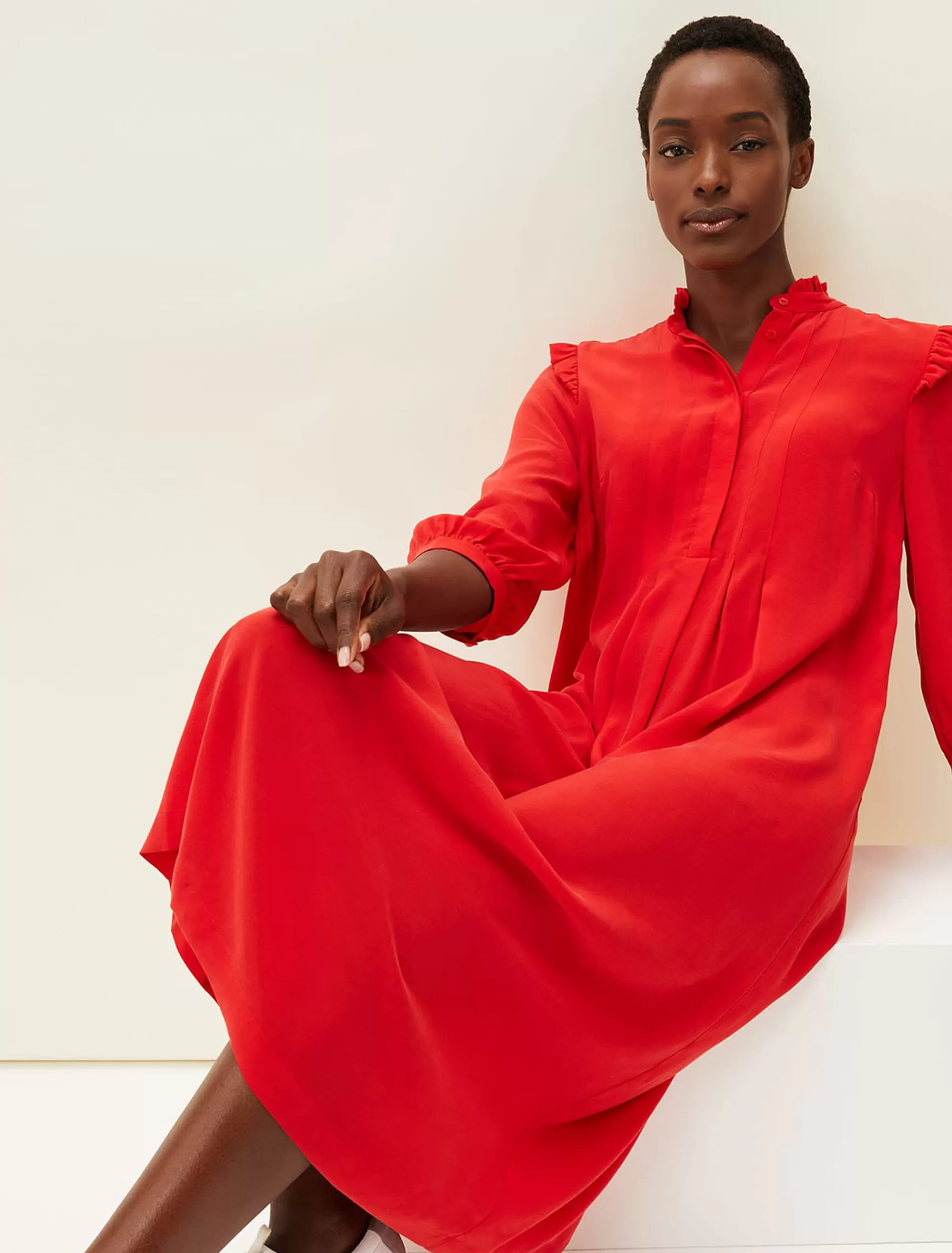 Phase Eight Nivana Frill Shirt Midi Dress Red Shop