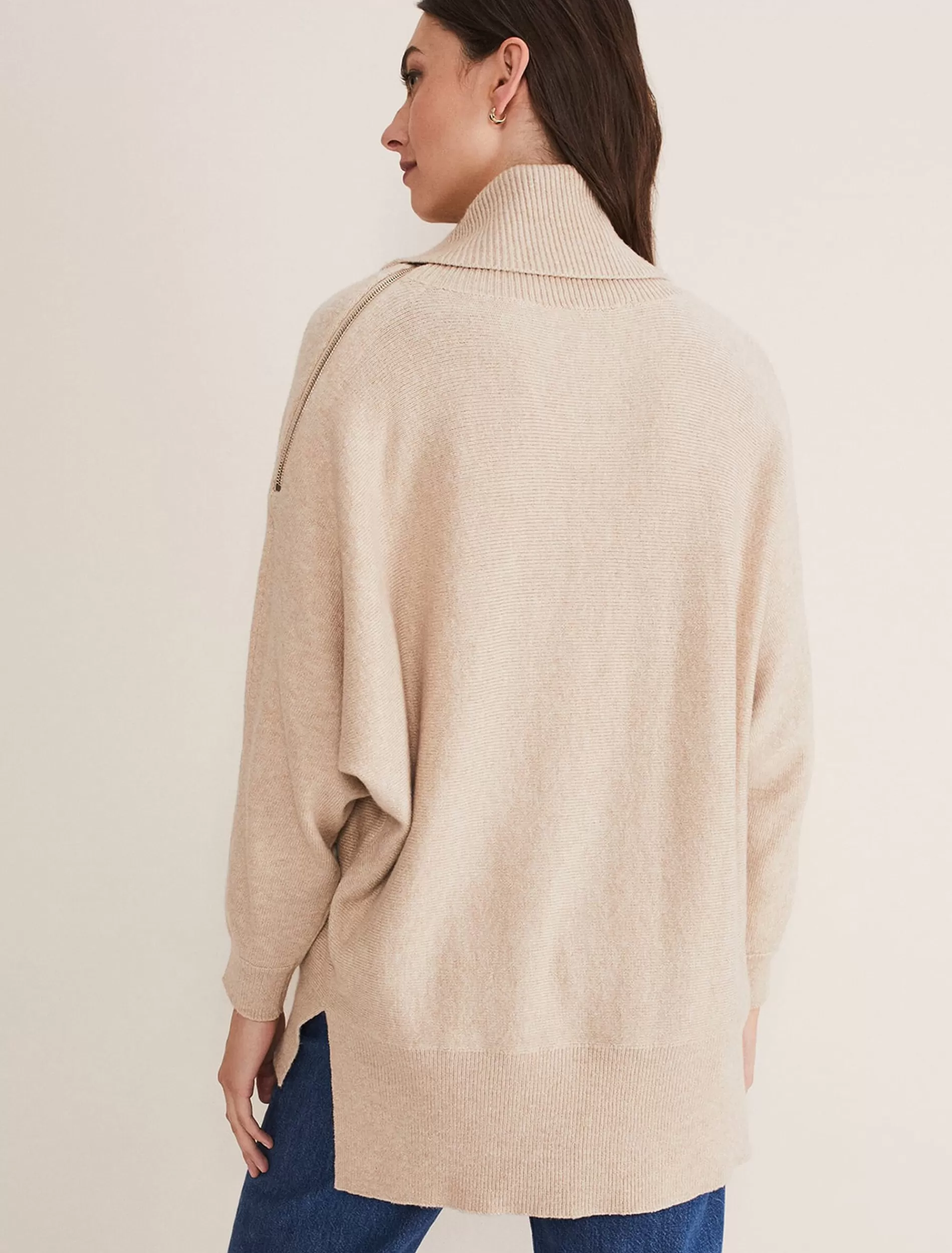 Phase Eight Nola Zip Neck Chunky Relaxed Knit Oatmeal Best