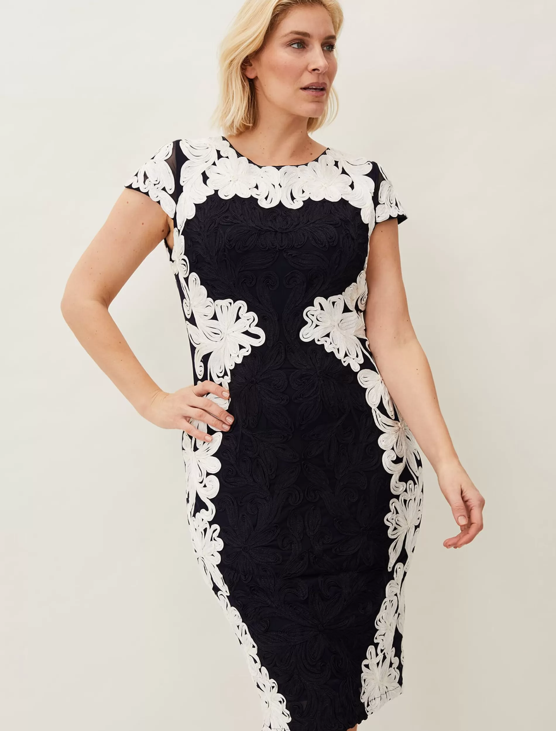 Phase Eight Nori Tapework Lace Fitted Dress Navy/Ivory Flash Sale