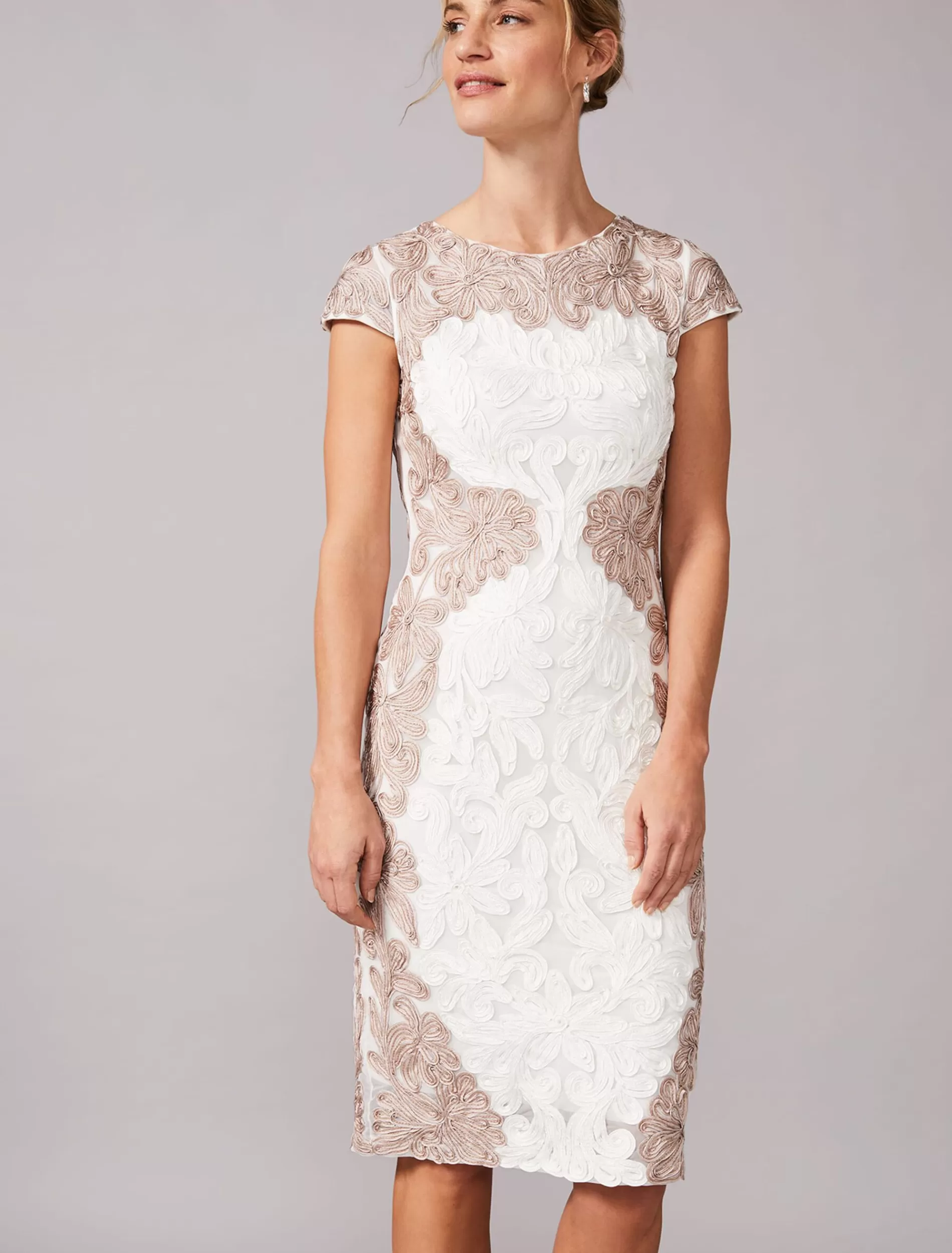 Phase Eight Nori Tapework Lace Fitted Dress Ivory/Taupe Online