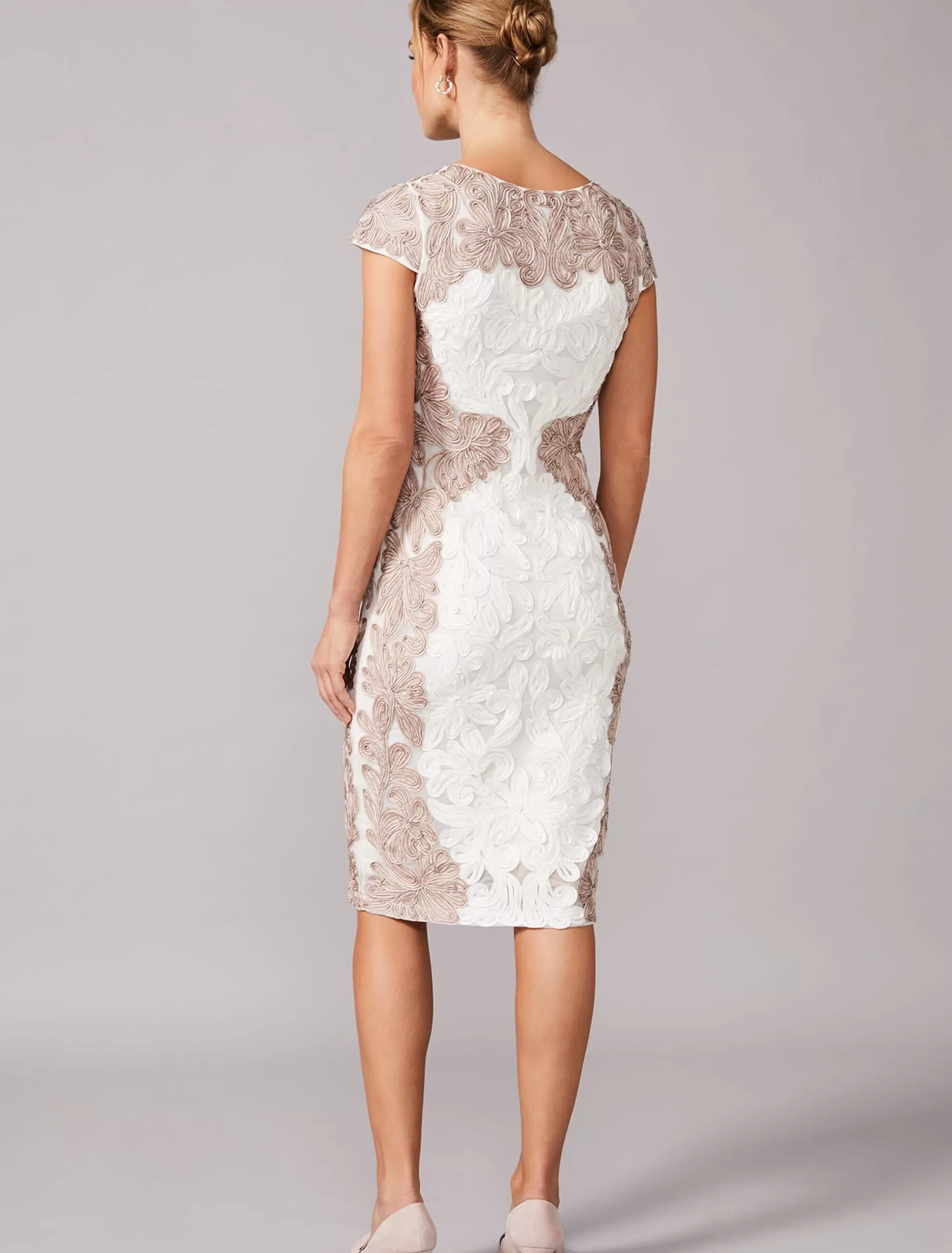 Phase Eight Nori Tapework Lace Fitted Dress Ivory/Taupe Online