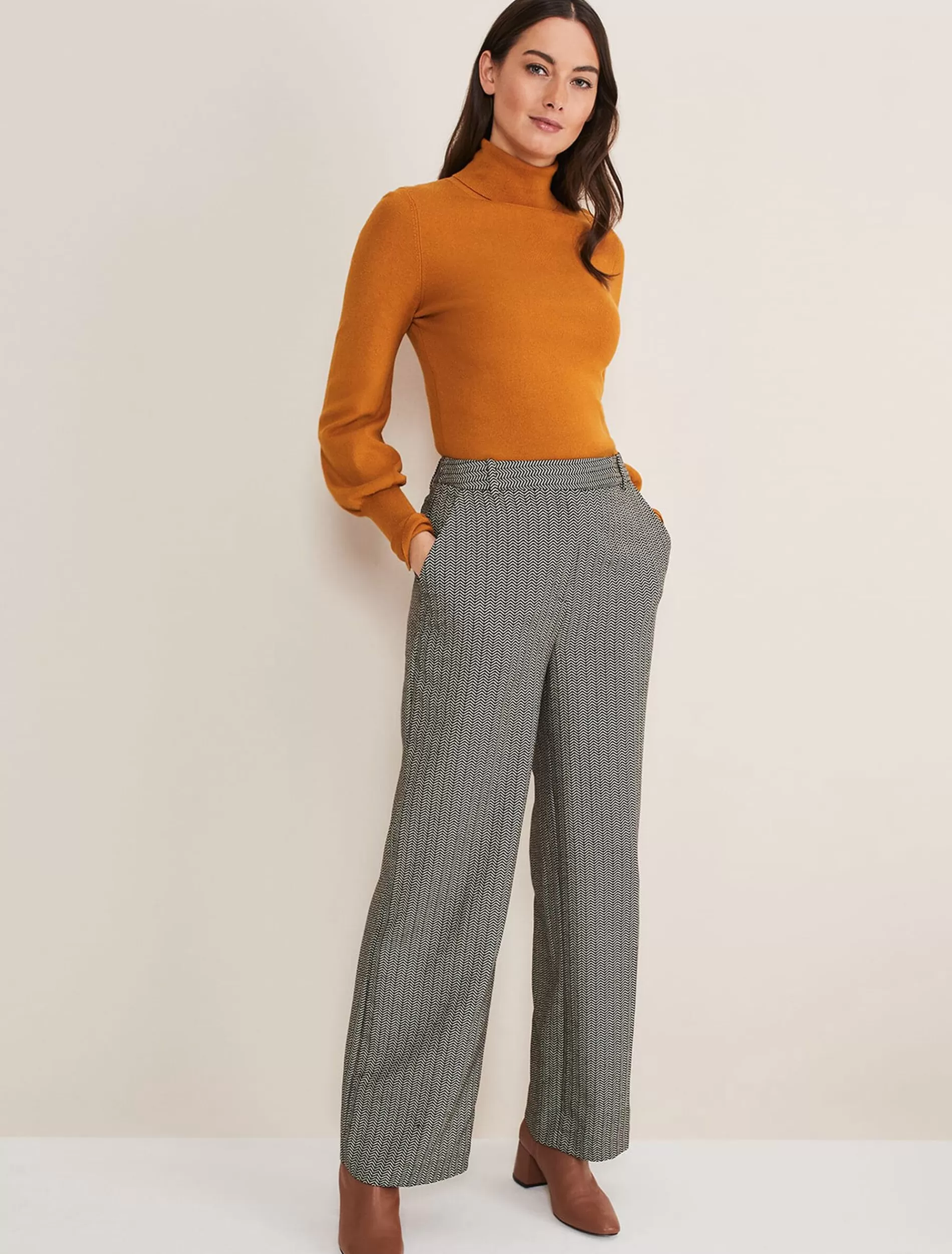 Phase Eight Nouria Herringbone Tapered Trouser Black/Cream Best