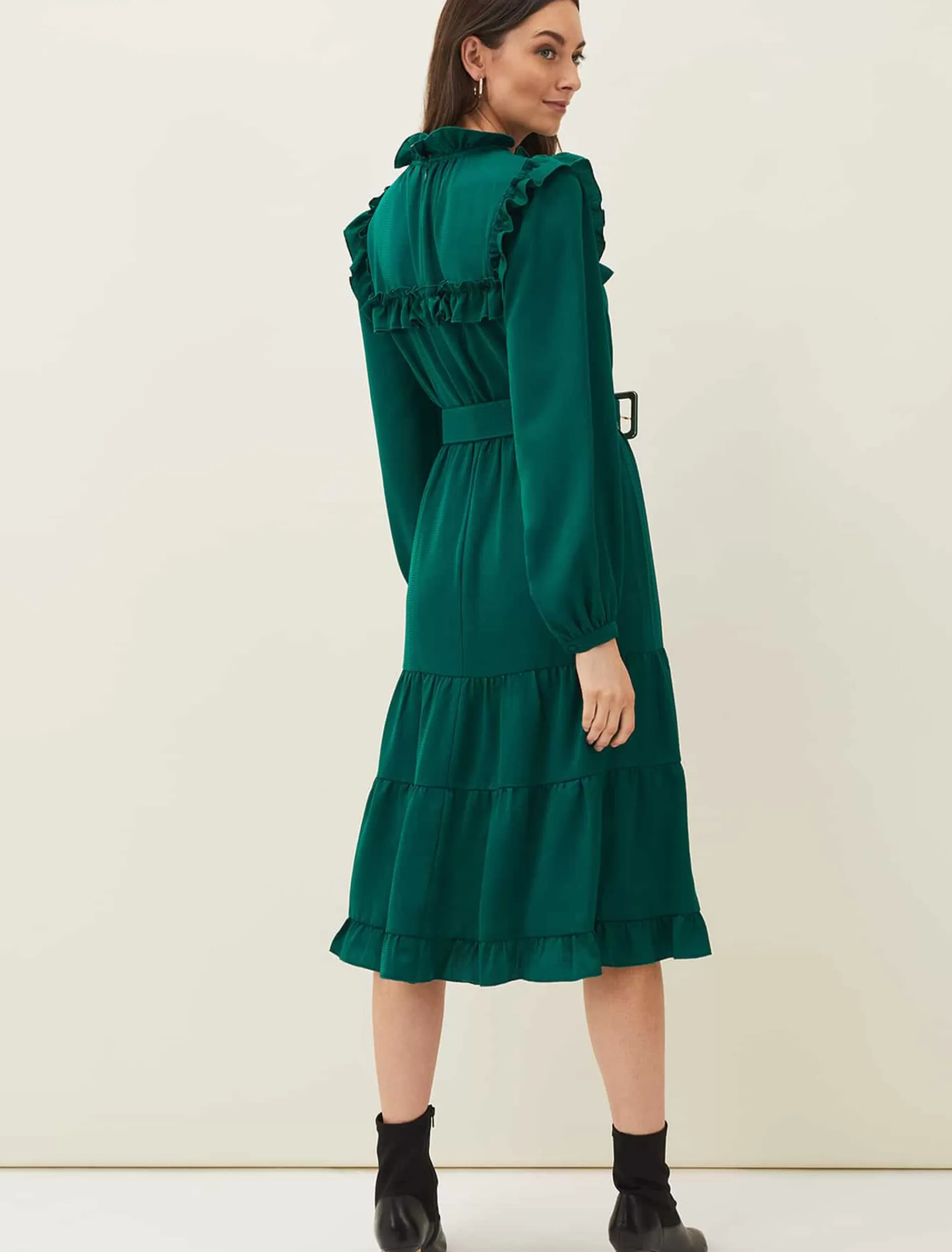 Phase Eight Olive Frill Tiered Dress Emerald Shop