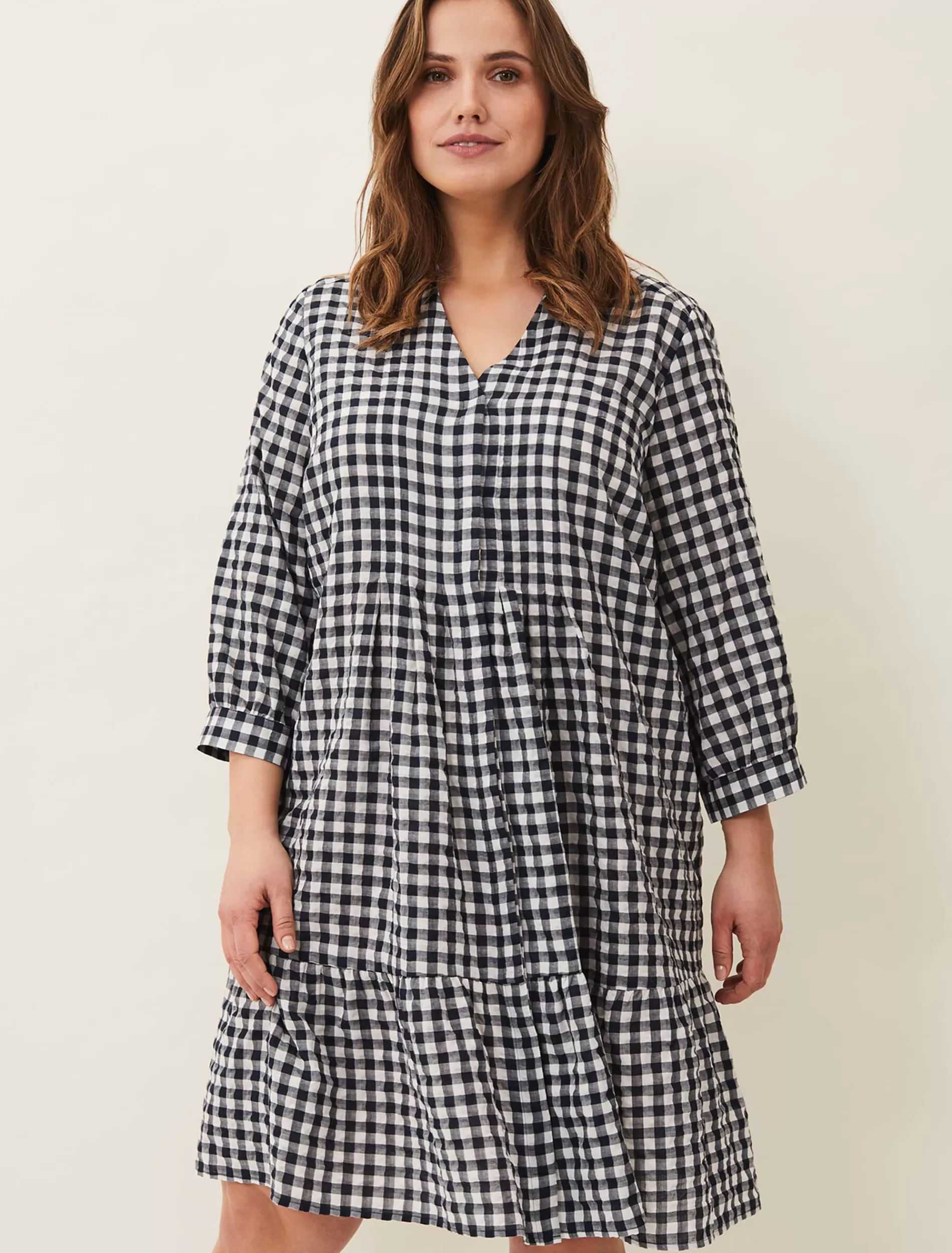 Phase Eight Oona Gingham Swing Dress Navy/White New