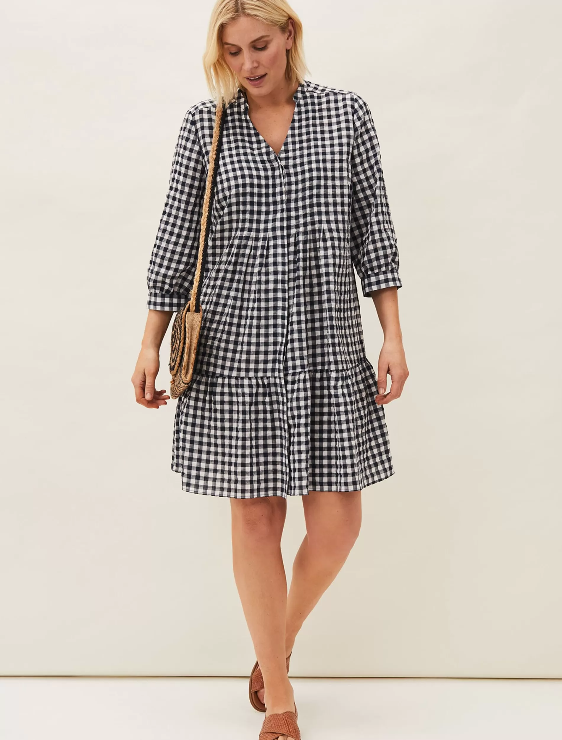 Phase Eight Oona Gingham Swing Dress Navy/White Best