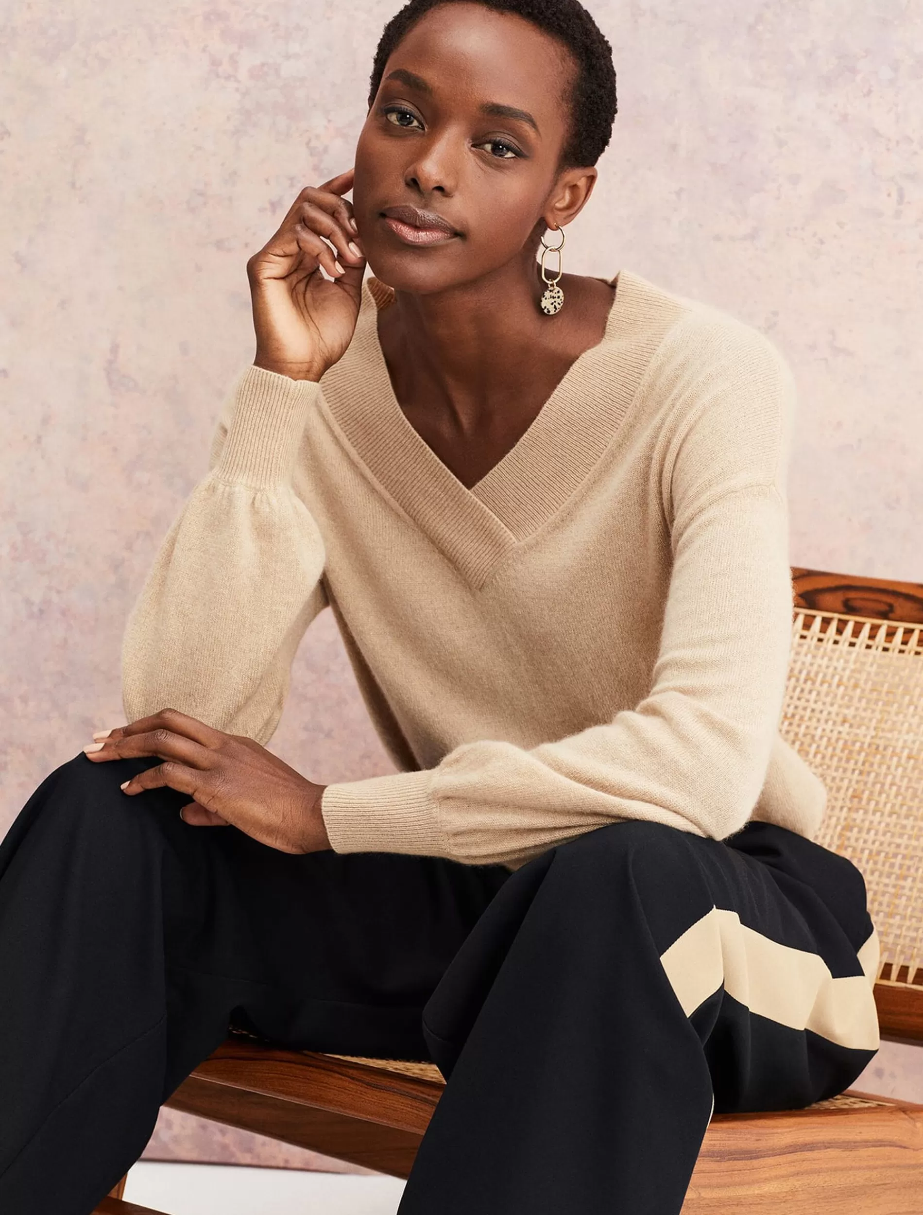 Phase Eight Ophelia Wool Cashmere V Neck Jumper Camel Cheap