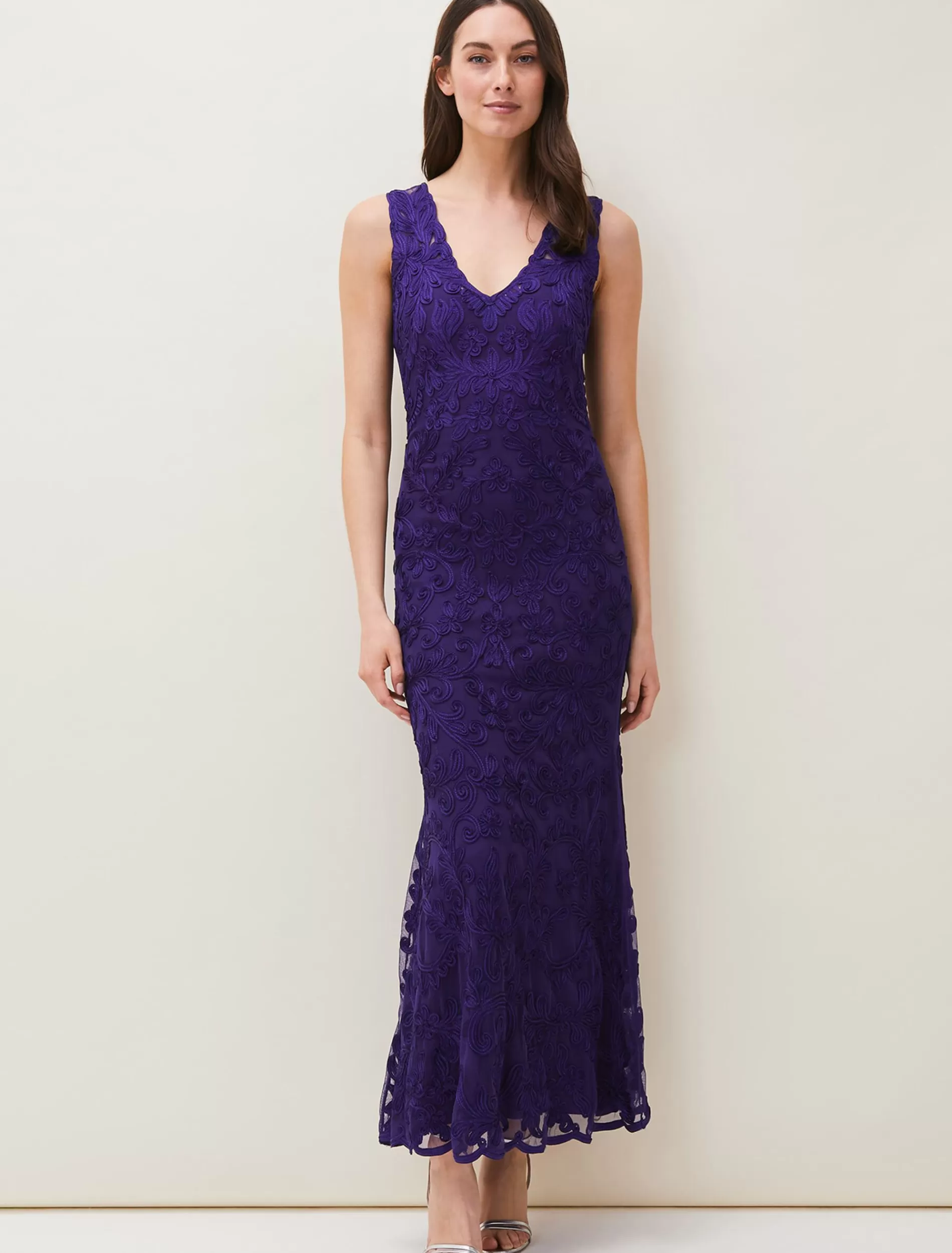 Phase Eight Osanne Tapework Lace Maxi Dress Violet Discount