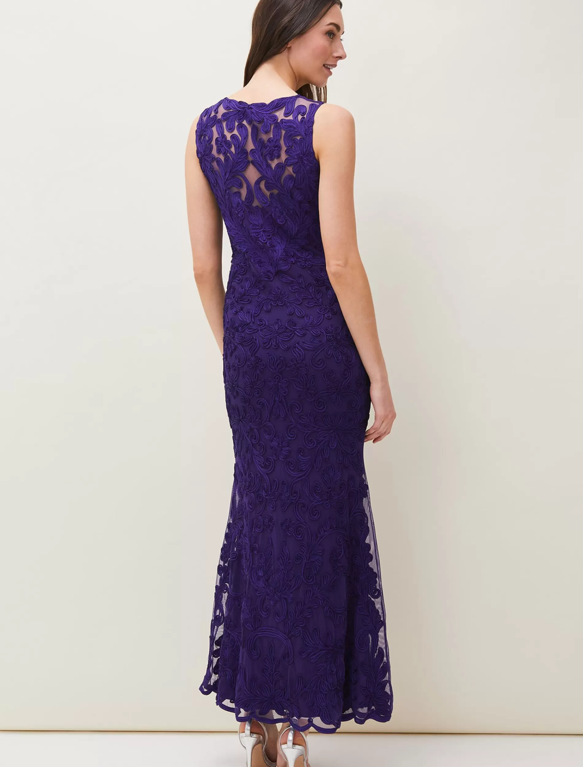 Phase Eight Osanne Tapework Lace Maxi Dress Violet Discount