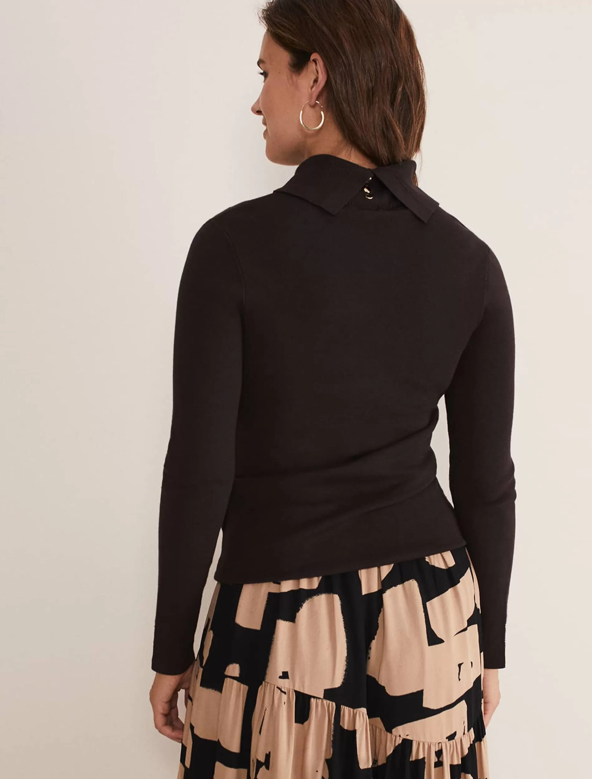 Phase Eight Ottilie Button Detail Roll Neck Knit Chocolate Hot
